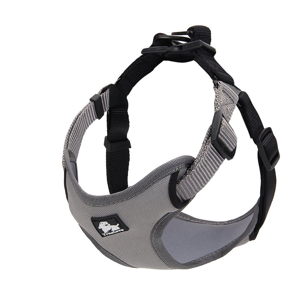 Creation Core Protective Dog Harness Adjustable Soft Nylon Pet Harness Reflective Outdoor Adventure Dog Walking Vest, Grey L