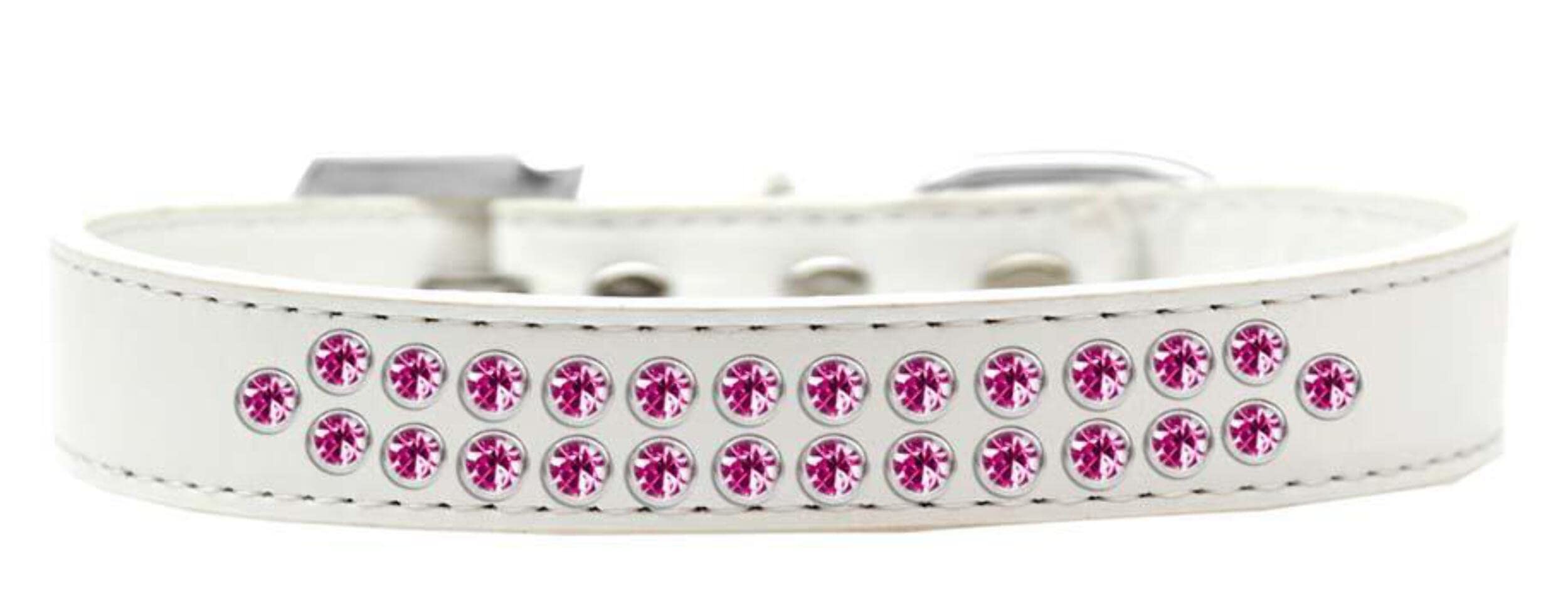 Dog, Puppy & Pet Fashion Collar, Two Row Bright Pink Crystal Rimsets White 16