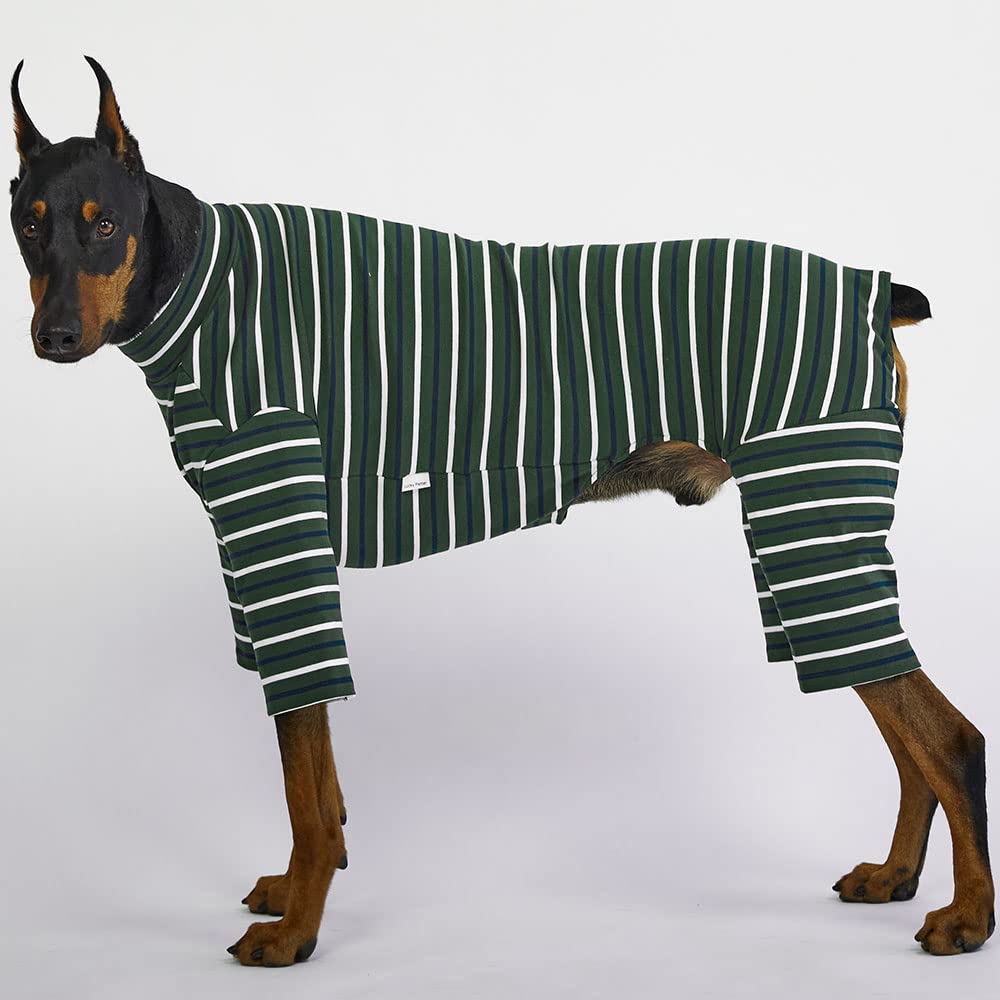 Lucky Petter Small Dog Pajamas Basic Onesie Doggie Jammies Stretchable Dog Jumpsuit Bodysuit Pjs (3X-Large, Stripe Green)