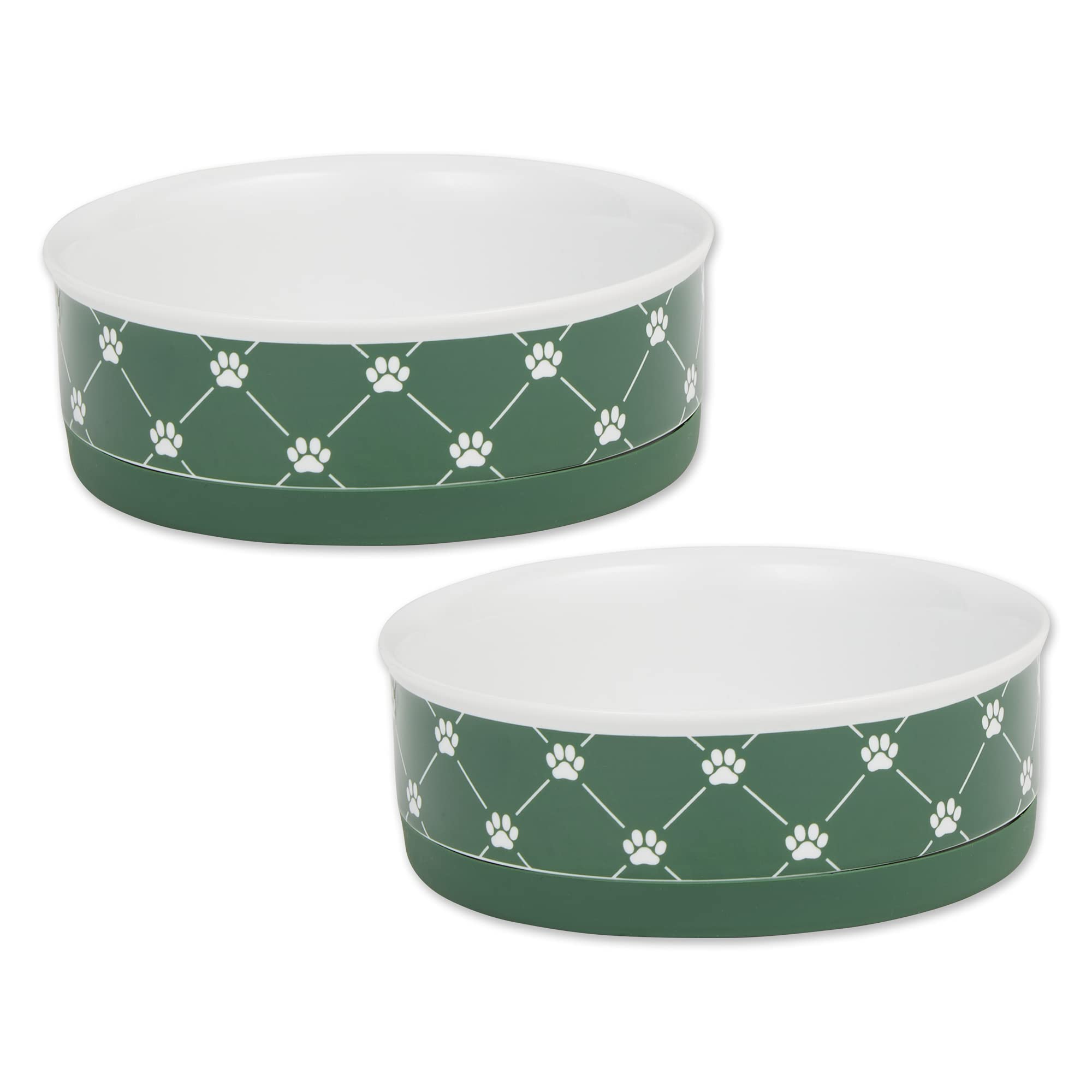 DII Pet Bowl Trellis Paw Hunter Green Medium 6Dx2H (Set of 2)