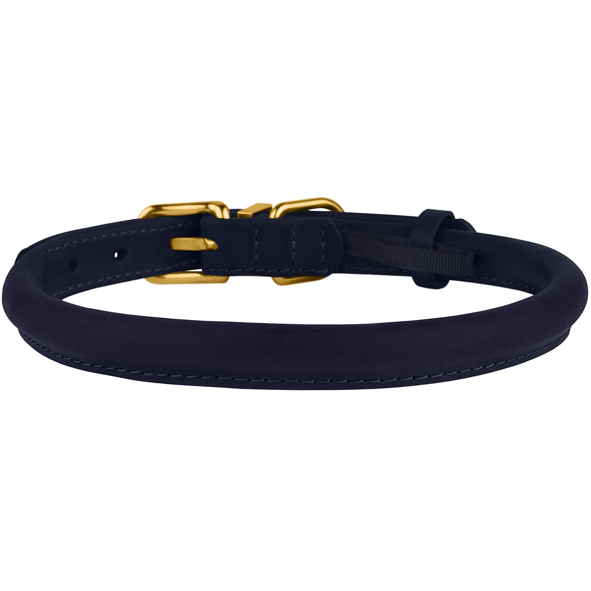 BRONZEDOG Rolled Leather Dog Collar with QR ID Tag Adjustable Soft Round Collars for Small Medium Large Dogs Puppy Cat (12 - 14