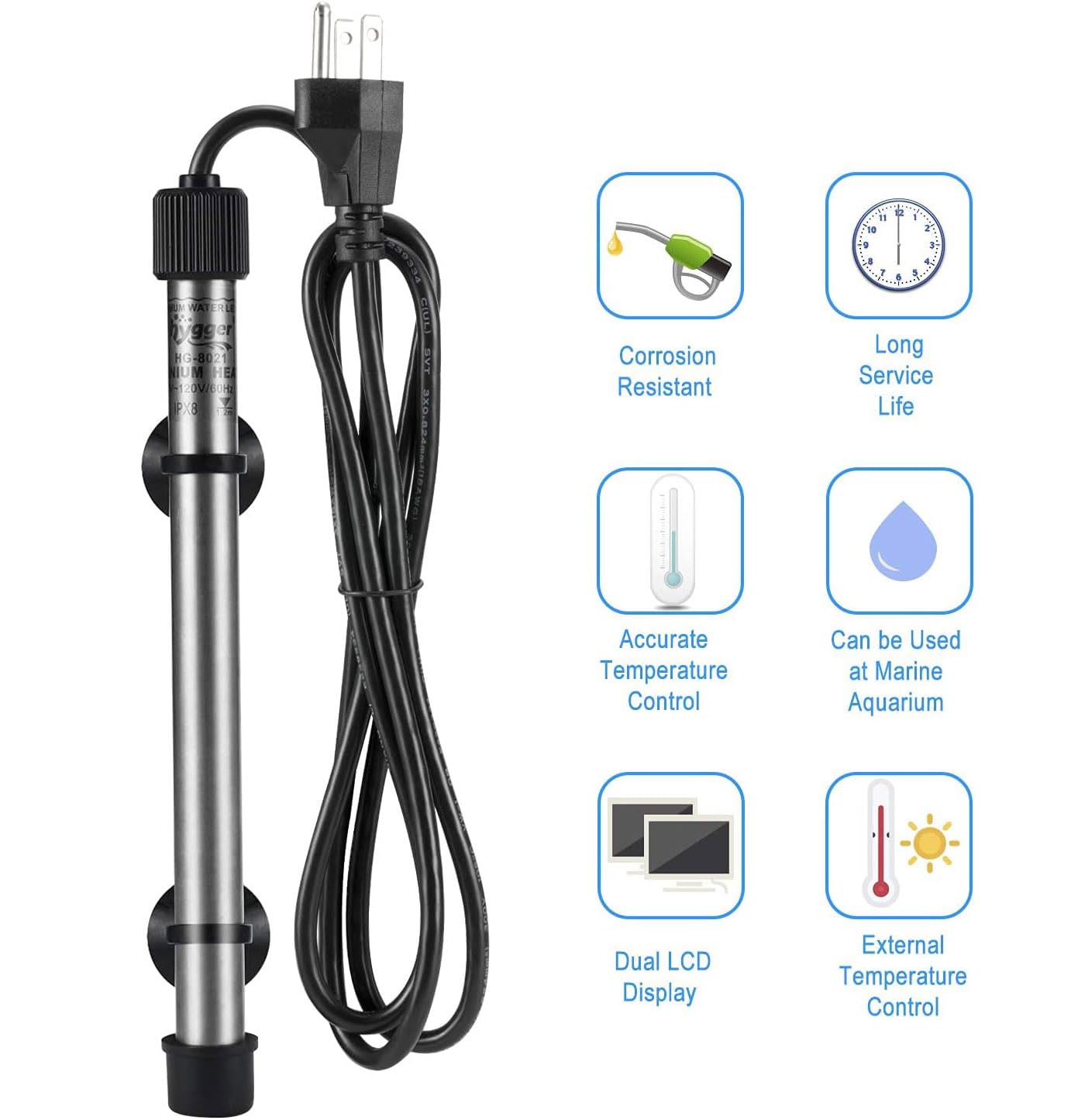 Hygger Pinpoint Saltwater Aquarium Heater With Digital Thermostat Ic Temp Controller, Titanium Tube Submersible Fish Tank Heater For Coral Reef 500 Watt