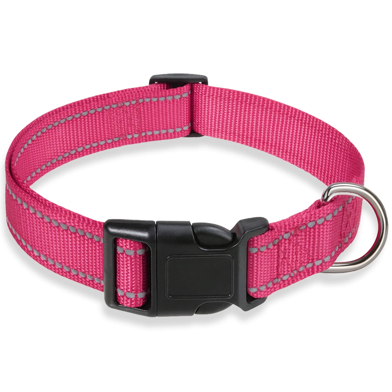 Reflective Dog Collar With Buckle Adjustable Safety Nylon Collars For Small Medium Large Dogs, Hotpink Xs