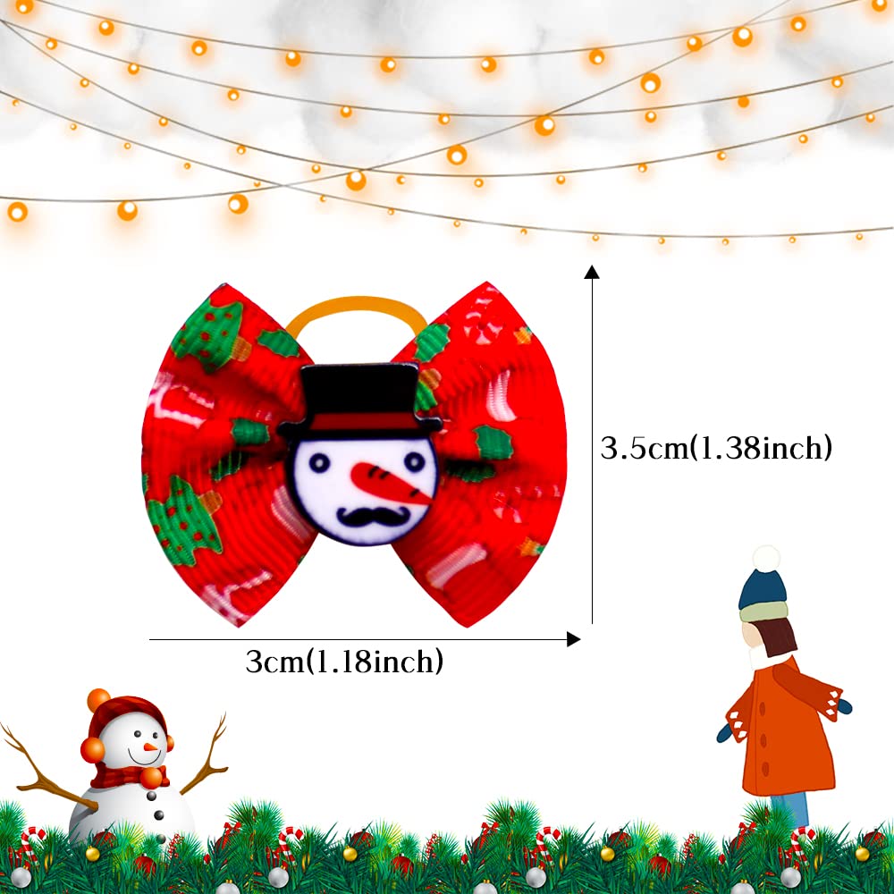 Masue Pets 20Pcs/Pack Dog Hair Bows For Christmas With Rubber Bands Dog Bows Bowknot Snowman Snowflakes Christmas Dog Bows Snowman Dog Topknot Bows Pet Grooming Products