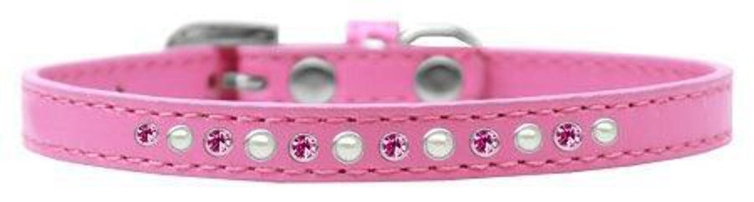 Mirage Pet Products Pearl and Pink Crystal White Puppy Dog Collar, Size 10
