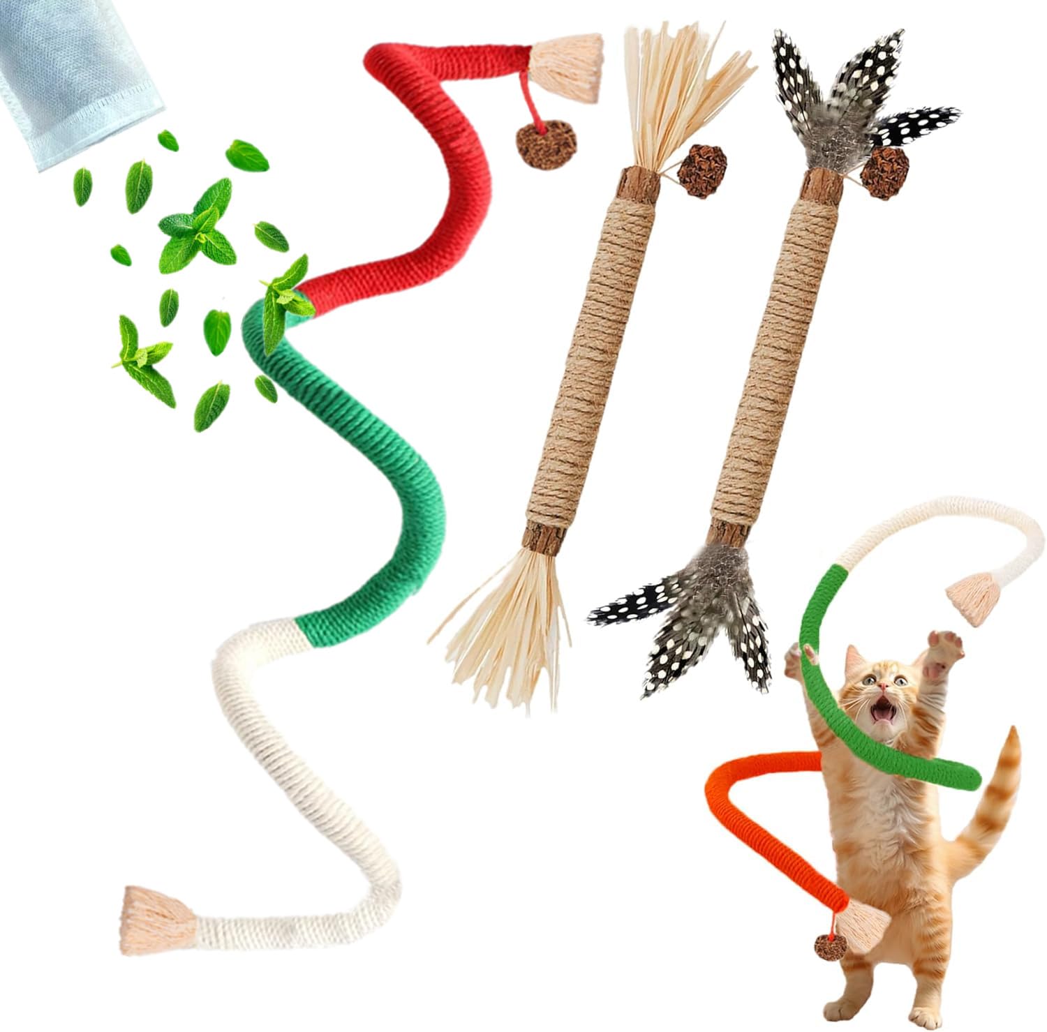 GREMBEB Cat Toys, 3PCS Catnip Toy for Indoor Kitten Toys Cat Chew Stick for Dental Cleaning Teeth Cat Silvervine Matatabi Rope T