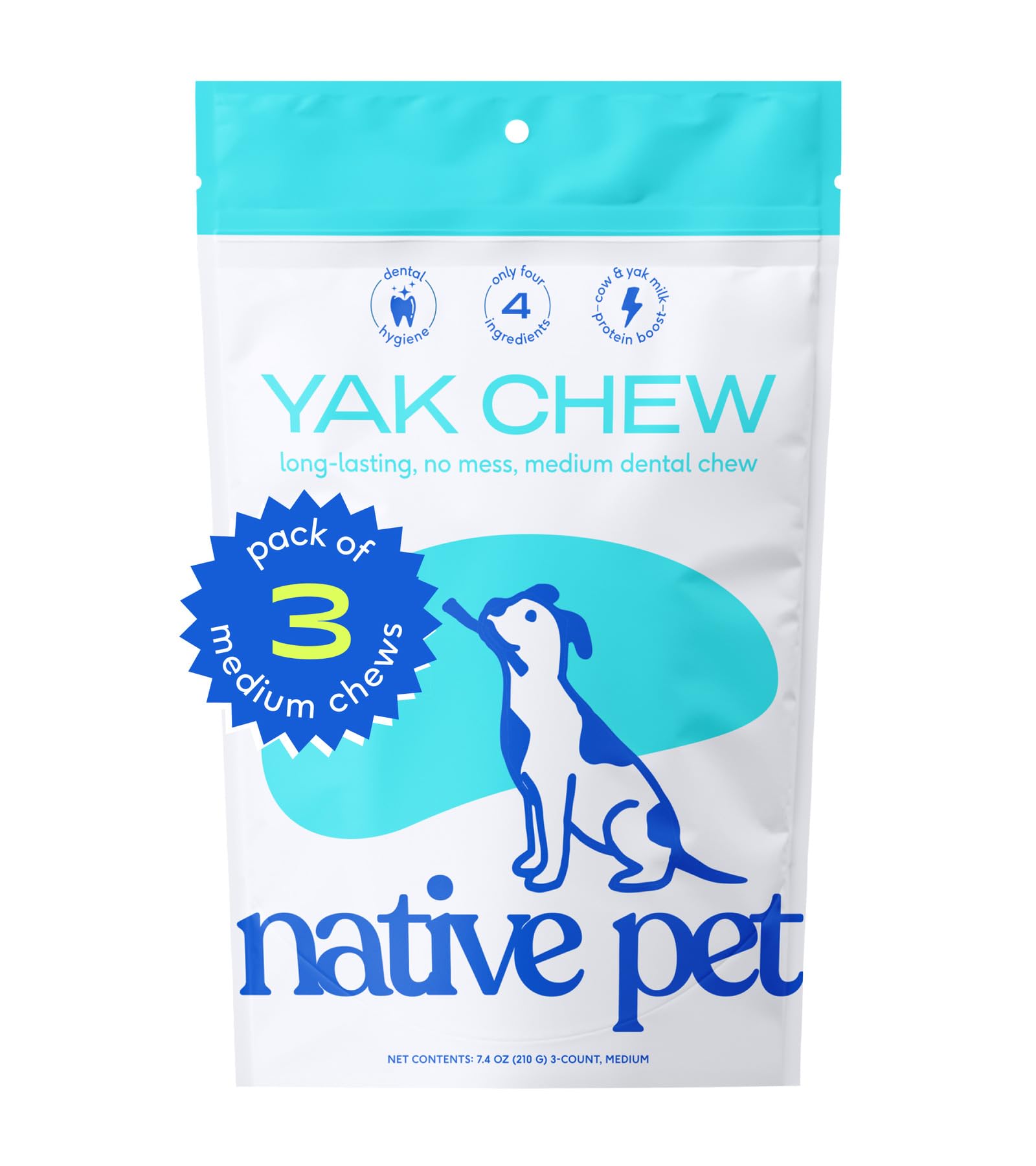Native Pet Yak Chews (3 Medium Dog Yak Chews) - Yak Bones for Dogs - Yak Sticks for Dogs - Dog Chews Long Lasting - Yak Chew Dog