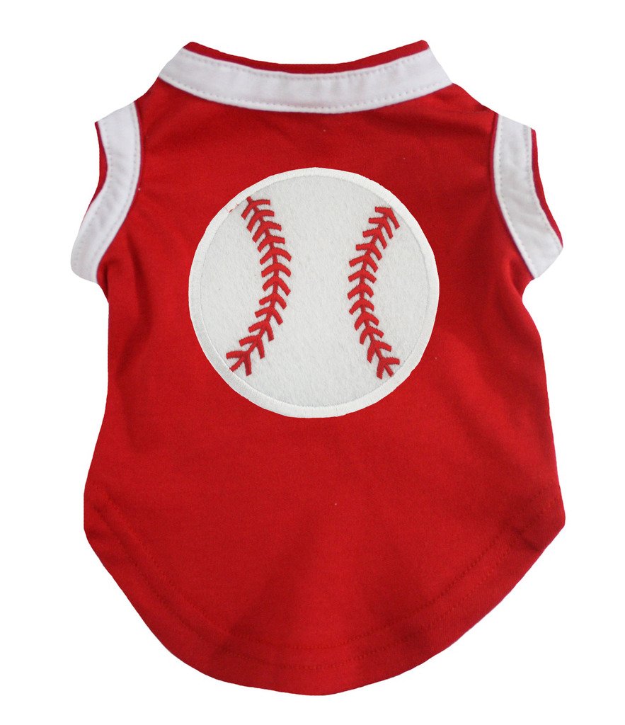 Petitebella Baseball Puppy Dog Shirt (Red, X-Large)