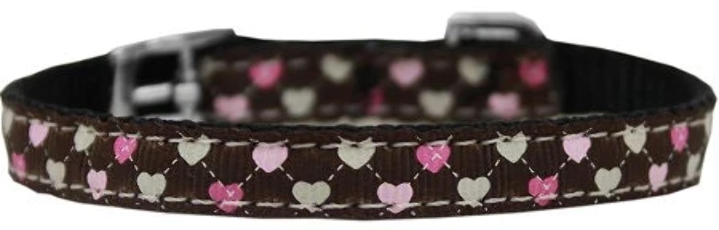 Pet Dog & Cat Nylon Collar or Leash, "Argyle Hearts" Brown 3/8" w x 6 ft. leash