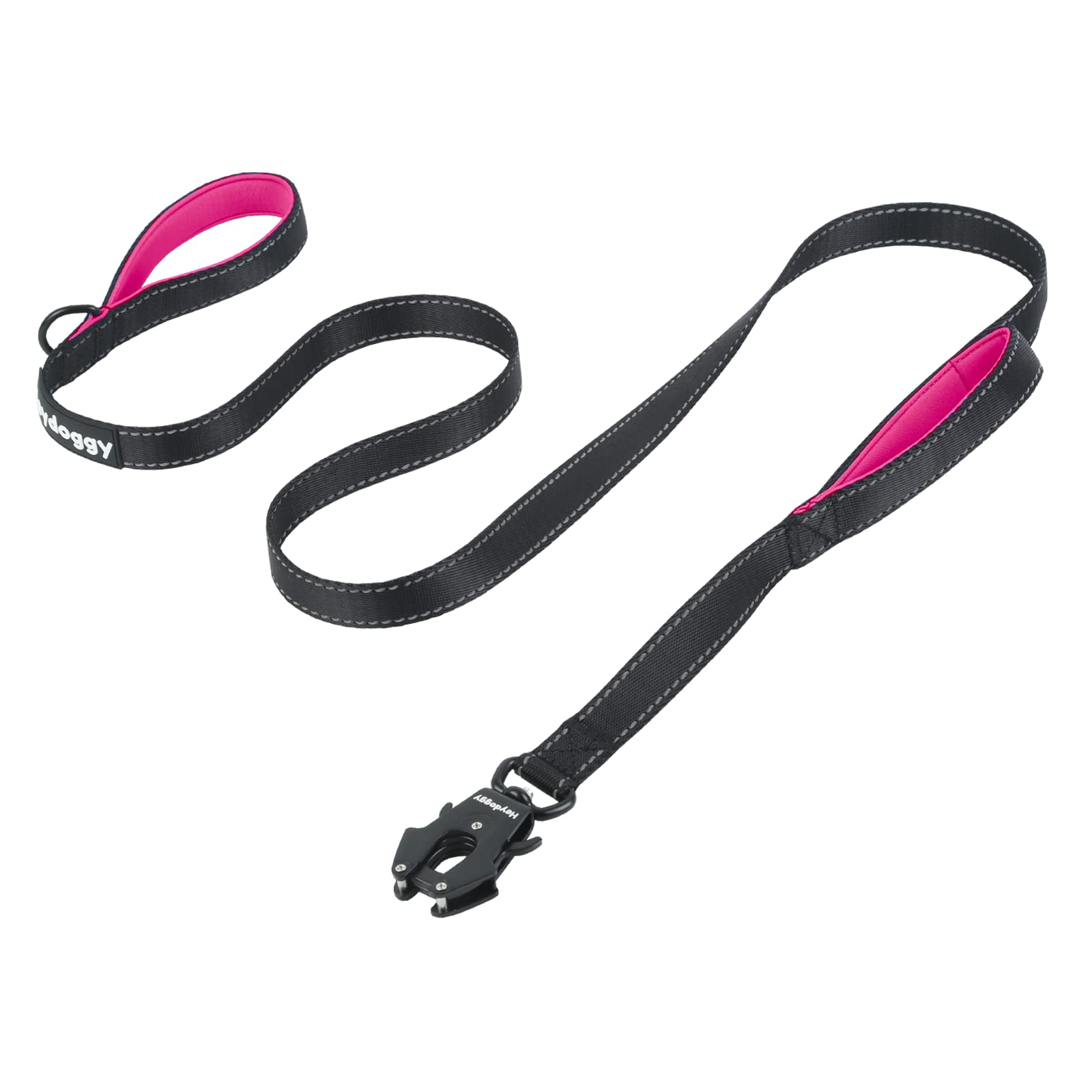 Strong Heavy Duty Dog Leash - 5Ft Reflective Nylon Training Leash With Soft Padded Double Handle & Auto Lock Frog Clip - Safety Traffic Control For Large Medium Small Dogs No Pull Walk Black Pink,5Ft