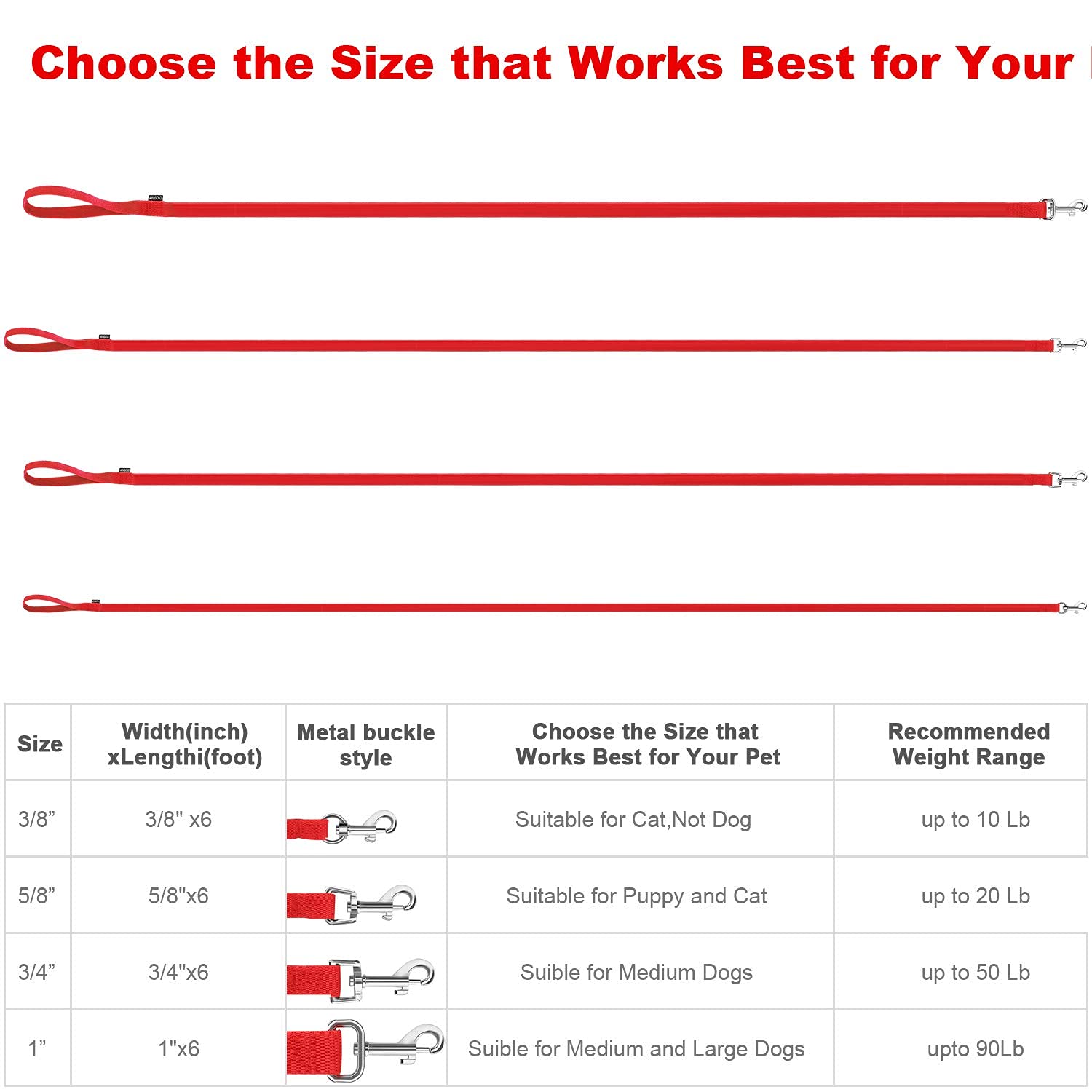 Amagood 6 Ft Puppy/Dog Leash, Strong And Durable Traditional Style Leash With Easy To Use Collar Hook,Dog Lead Great For Small And Medium And Large Dog (1 In X 6 Ft(Pack Of 1), Red)