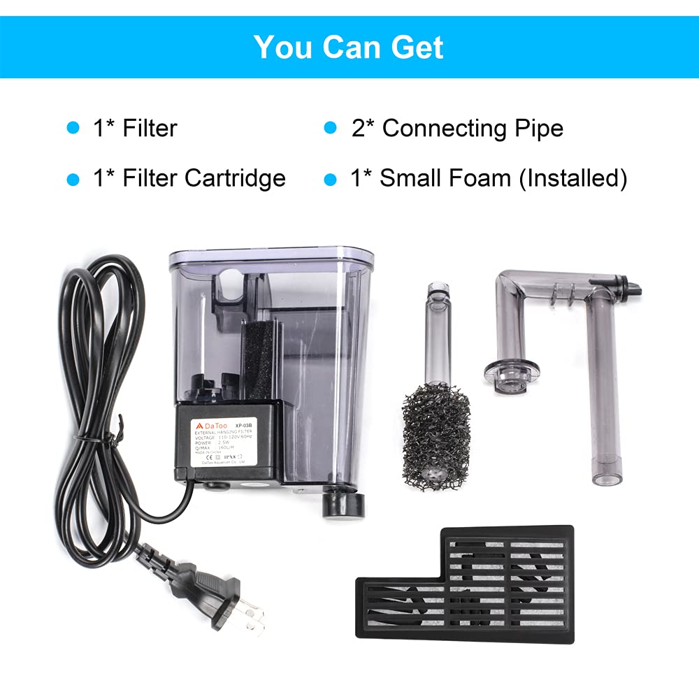 Datoo Aquarium Hang On Filter Small Fish Tank Hanging Filter Power Waterfall Filtration System