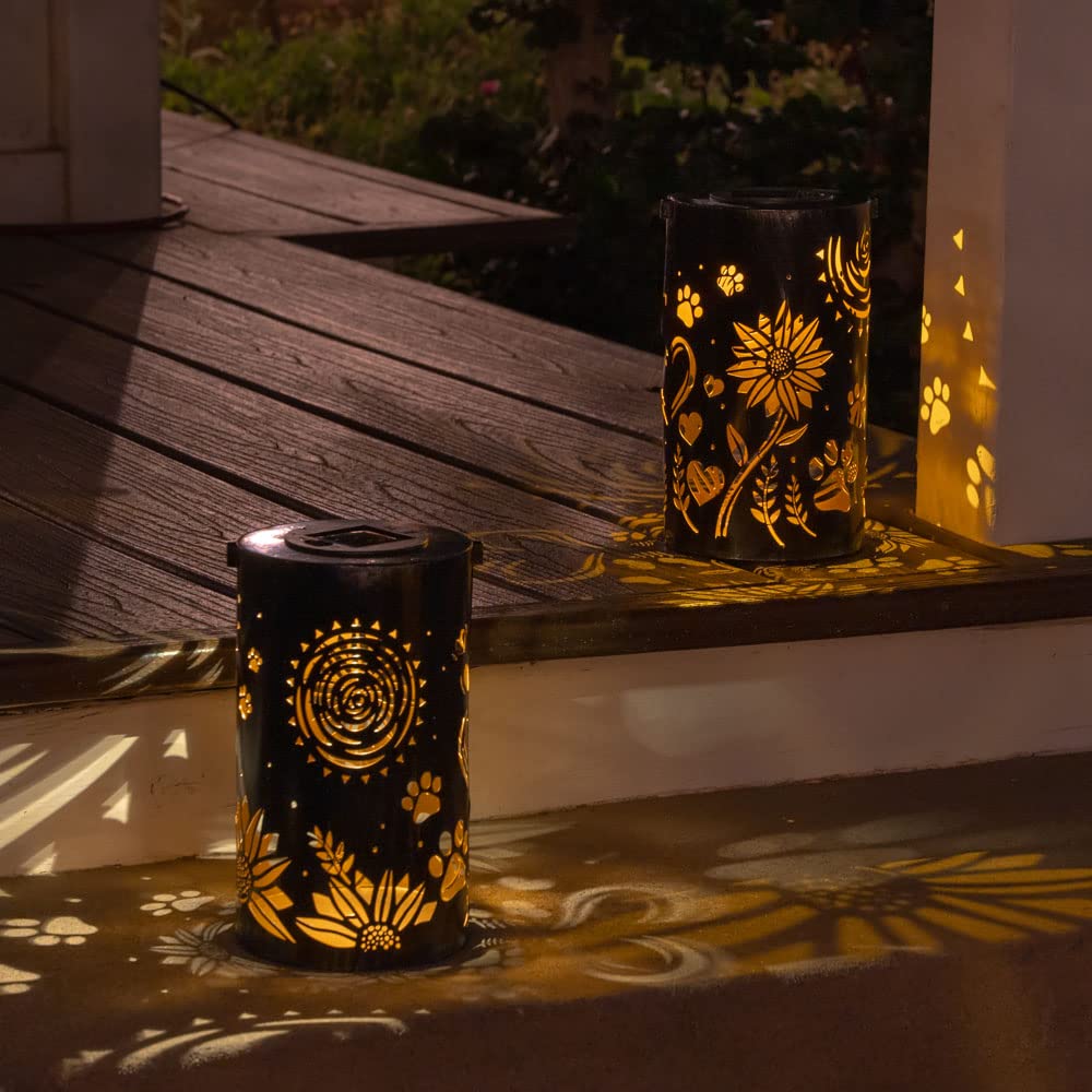 Iheartdogs Pet Memorial Gifts - Artisan Shadow Solar Lantern 'Sunflowers & Paws' - This Pet Loss Gift Feeds 7 Shelter Pets In Ho