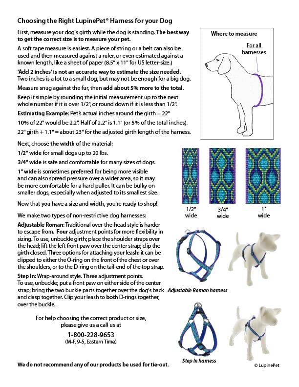 Lupine Small Adjustable Dog Harness in 3/4'' Wide Petunias 12-20'' Girth