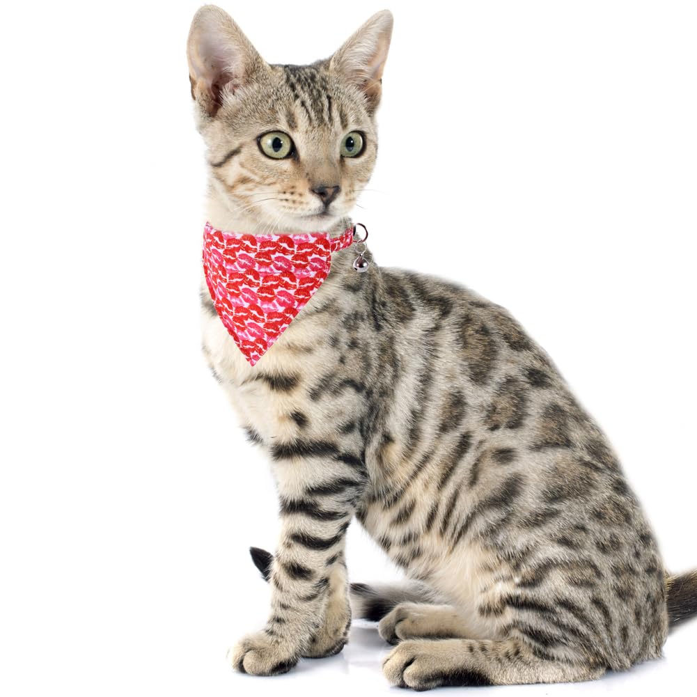 Valentine Cat Collar Breakaway With Bow Tie Bandana And Bell Holiday For Kitty Adjustable Safety Love Heart