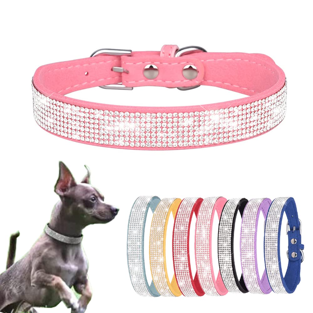 Small Dog Collar With Rhinestone Crystal Diamond Colorful Bling Girl Cat Collars Pink M