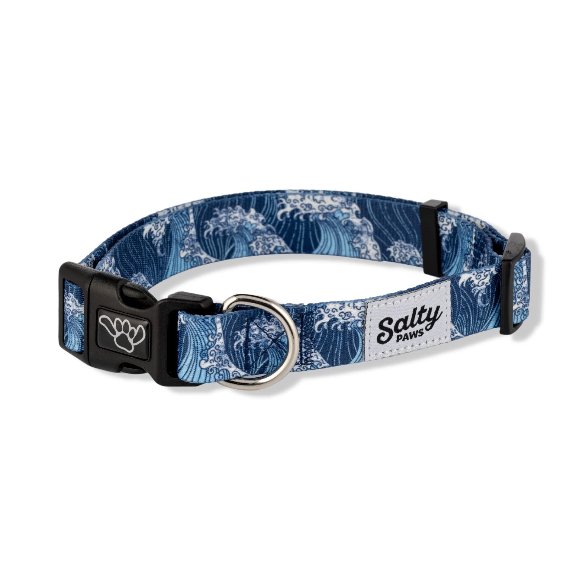 Shaka'S Salty Paws Boy & Girl Dog Collar Small Medium Large (Large Dog Collar Adj. 18''-26'' For Dogs 50-90 Lbs, Blue Wave)