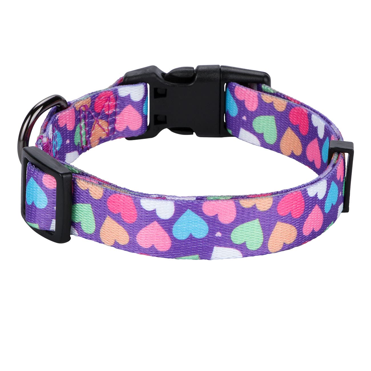 Rhea Rose Girl Dog Collars Spring Cute Heart Pattern Lovely Print Purple For Medium Dogs