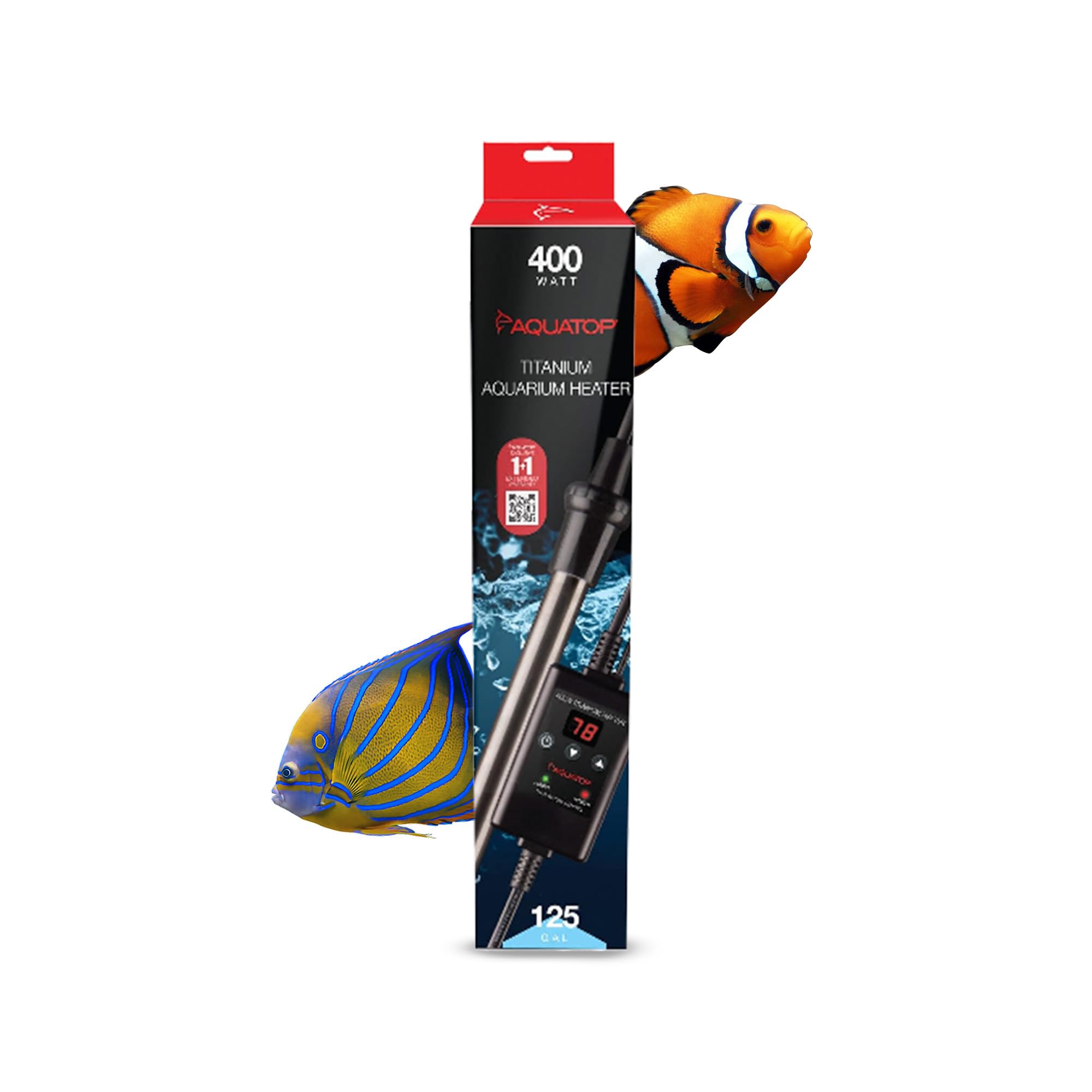 Aquatop 400W Titanium Heater with Controller - Fully Submersible - Up to 125 Gal - 68-92F Adjustable Temperature - for Fresh and