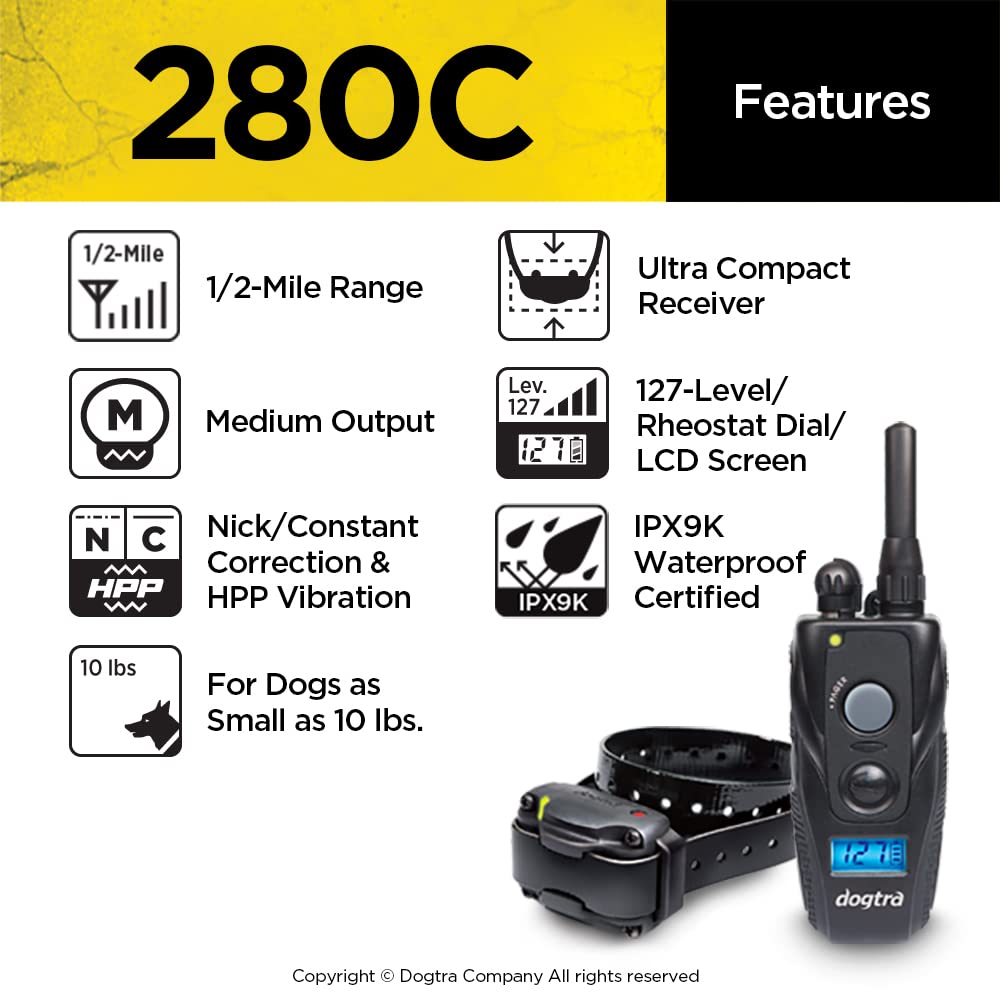 Dogtra 280C Waterproof 127-Level Precise Control LCD Screen 1/2-Mile Remote Training Dog E-Collar