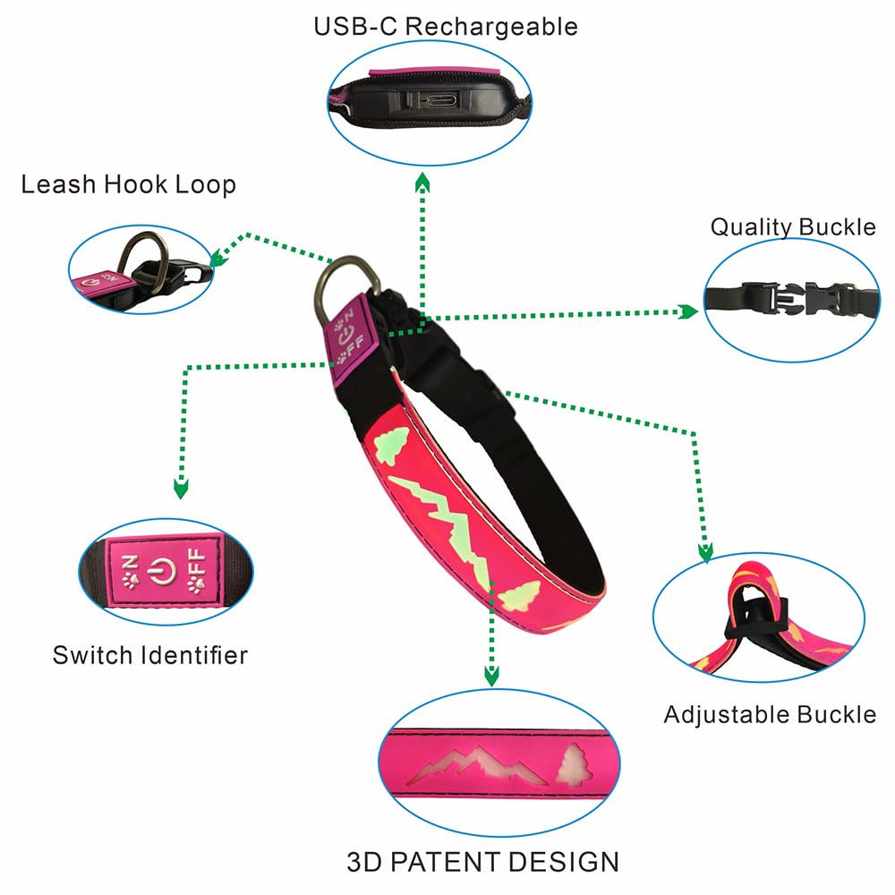 Dogled Led Dog Collar, 15 Light Modes, Usb-C Rechargeable, Silicone Material, Adjustable Size, (Green, S(7.87-11.8'))