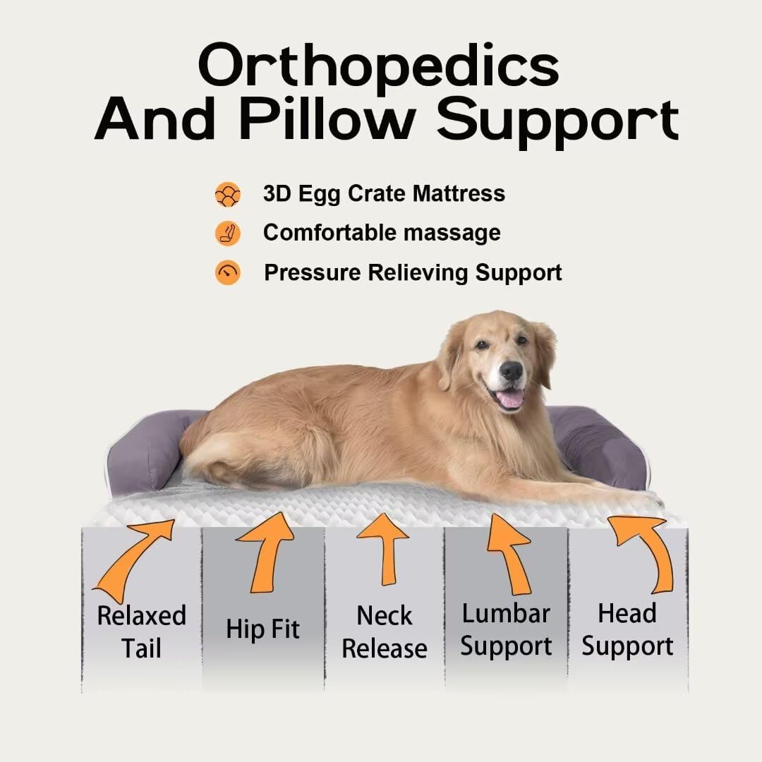 Large Dog Bed Orthopedic Washable, Orthopedic Dog Beds For Large Dogs With Washable Cover, Removable Bolster And Non-Slip Bottom Purple Large Dog Beds For Xxxlarge Extra Large Dogs