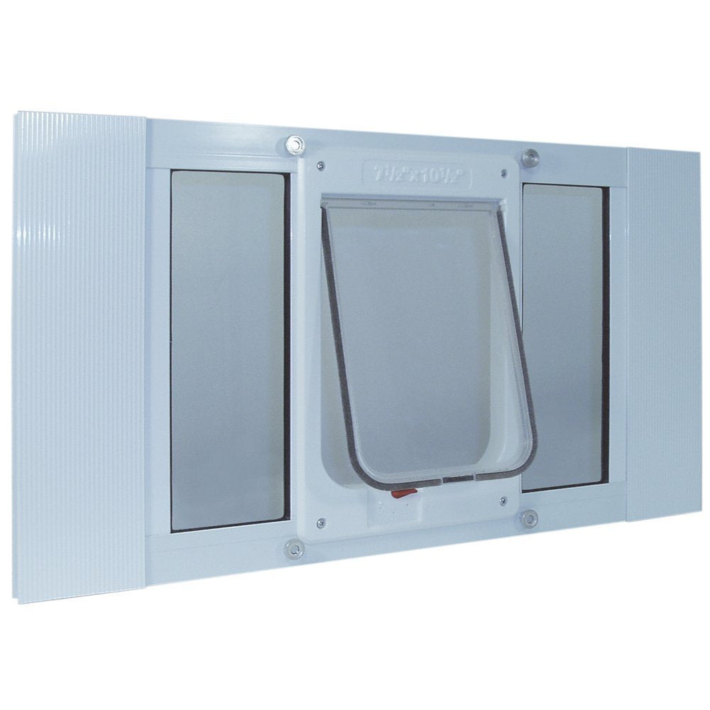 Ideal Pet Products Aluminum Sash Window Pet Door, Adjustable To Fit Window Widths From 27' To 32', Chubby Kat 7-1/2” X 10-1/2” Flap Size