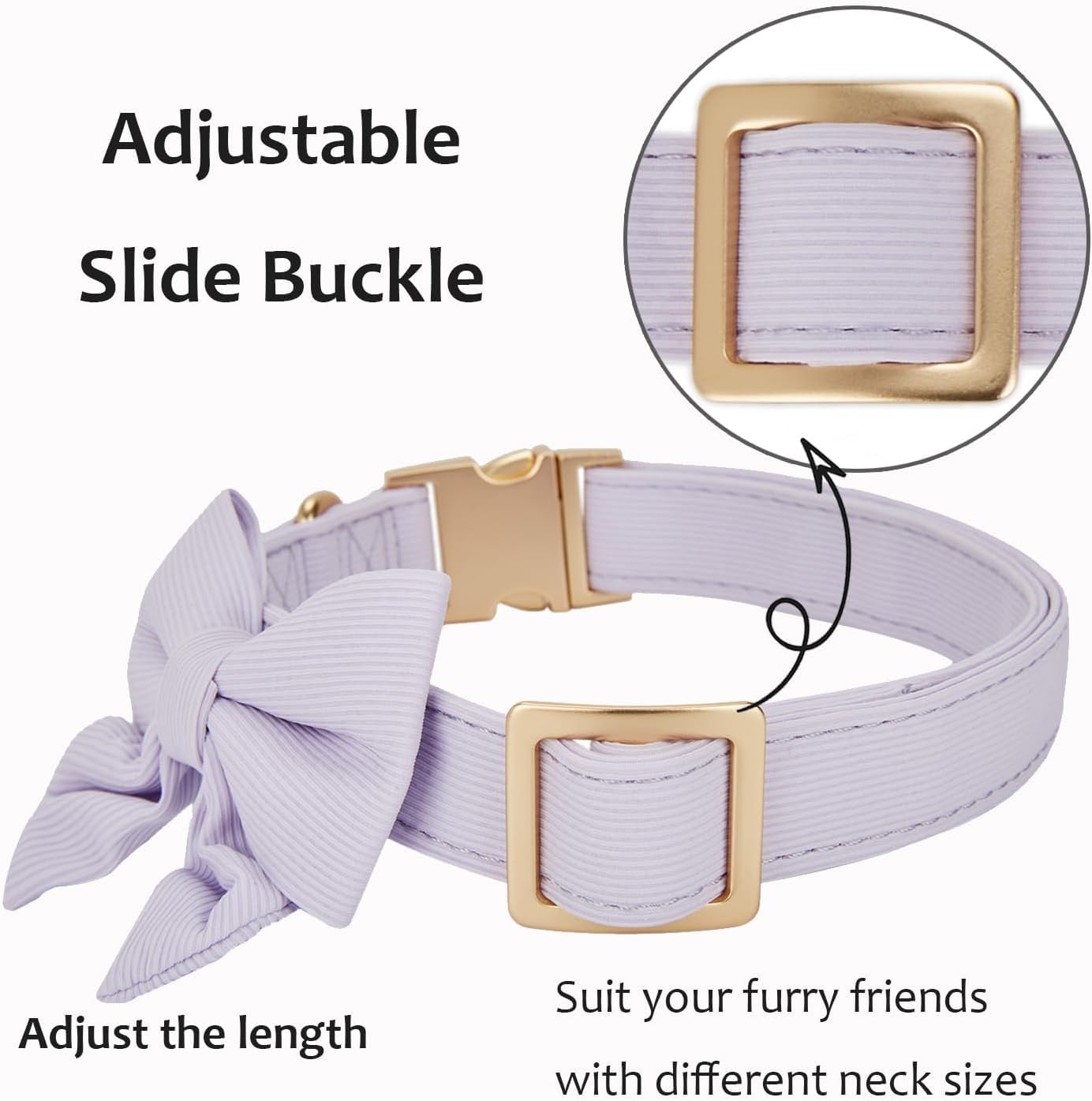 Ewinoom Bowtie Dog Collar Adjustable Soft Collars With Detachable Bow Tie And Metal Buckle For Small Medium Large Dogs,Lilac,Sma