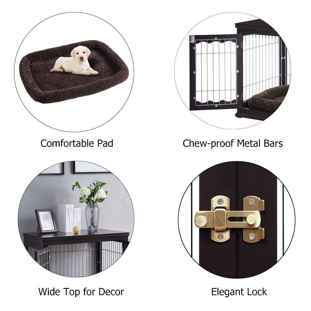 Unipaws Furniture Style Dog Crate For Medium Dogs, Indoor Aesthetic Puppy Kennel, Modern Decorative Wooden Wire Pet House Dog Cage, Pretty Cute End Side Table Nightstand, Espresso…