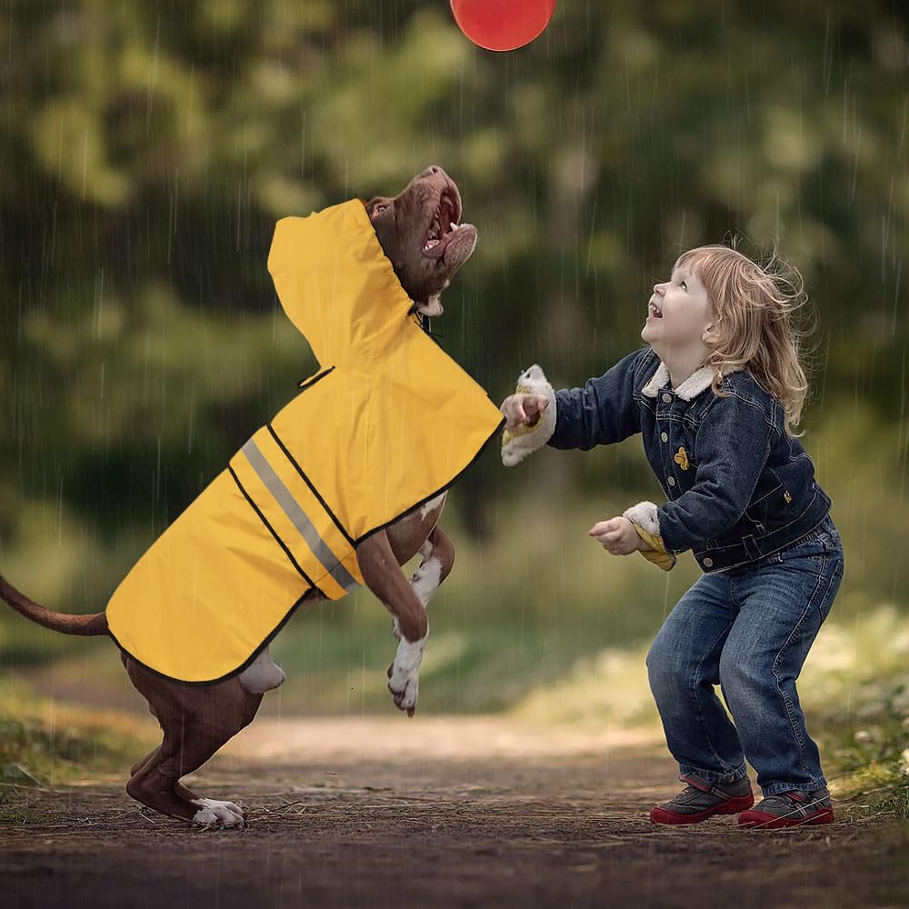 Ezierfy Raincoat Dogs - Waterproof Adjustable Pet Rain Coat Jacket, Lightweight Dog Hooded Rain Slicker Poncho With Reflective S