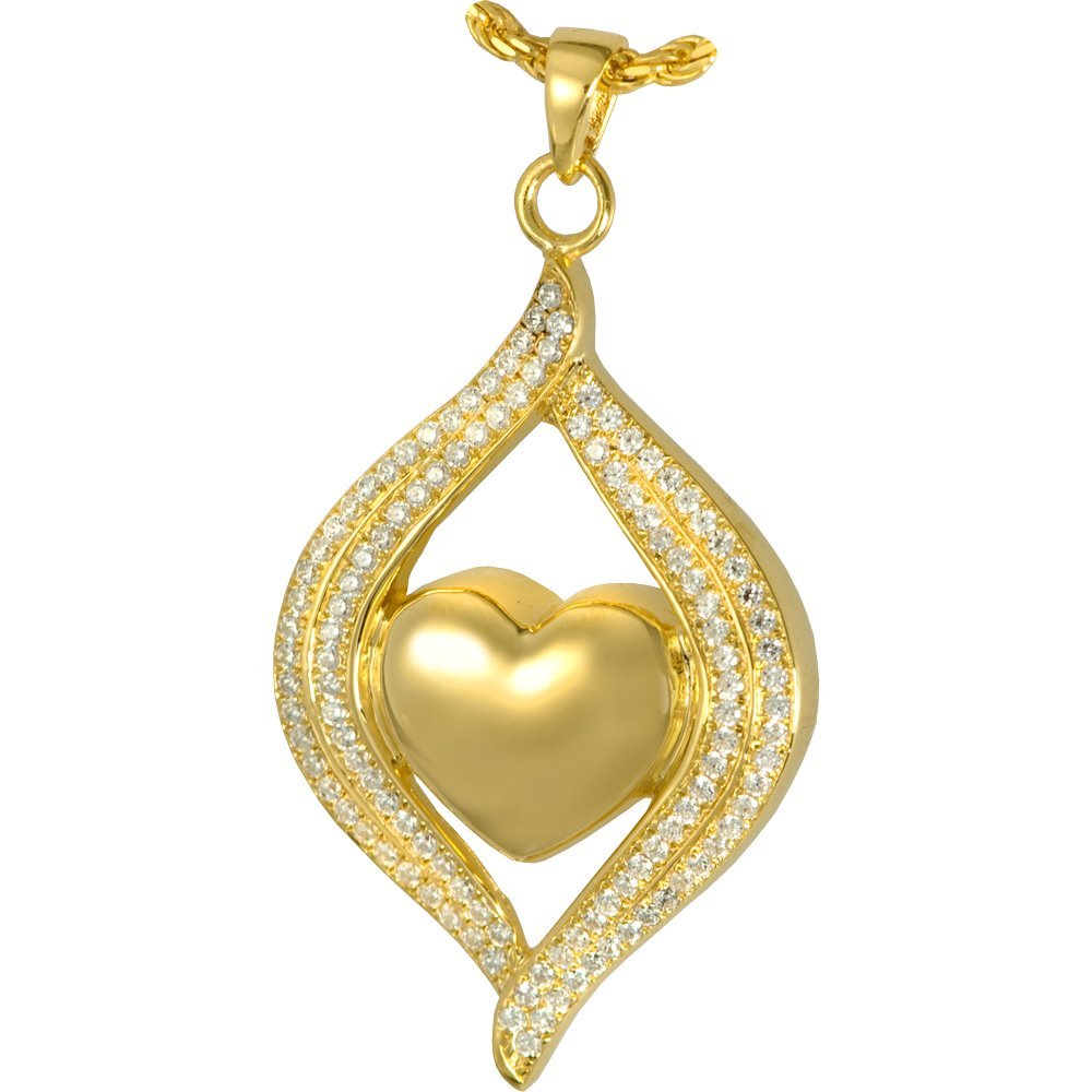 Memorial Gallery 3320gp Teardrop Ribbon Heart 14K Gold/Sterling Silver Plating Cremation Pet Jewelry