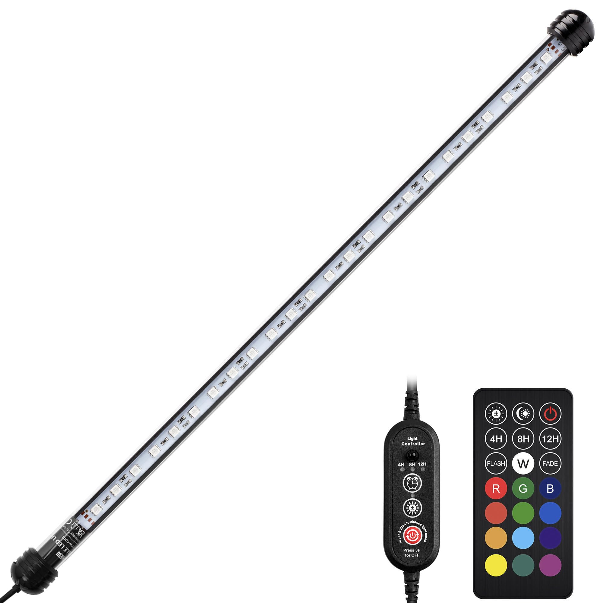 Nicrew Submersible Rgb Aquarium Light, Underwater Fish Tank Light With Timer Function, Multicolor Led Light With Remote Controller, 19 Inches