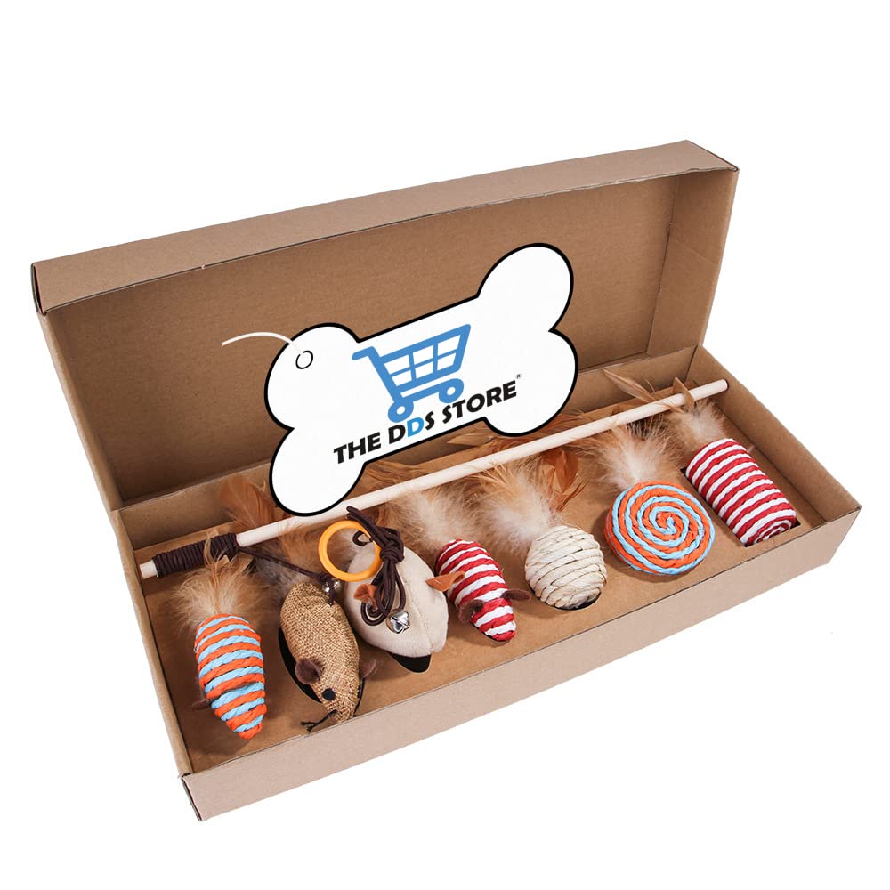 The Dds Store Cat Toy Gift Box  Funny Stick Set With Simulation Mouse Pet Toy  7Pcs Set