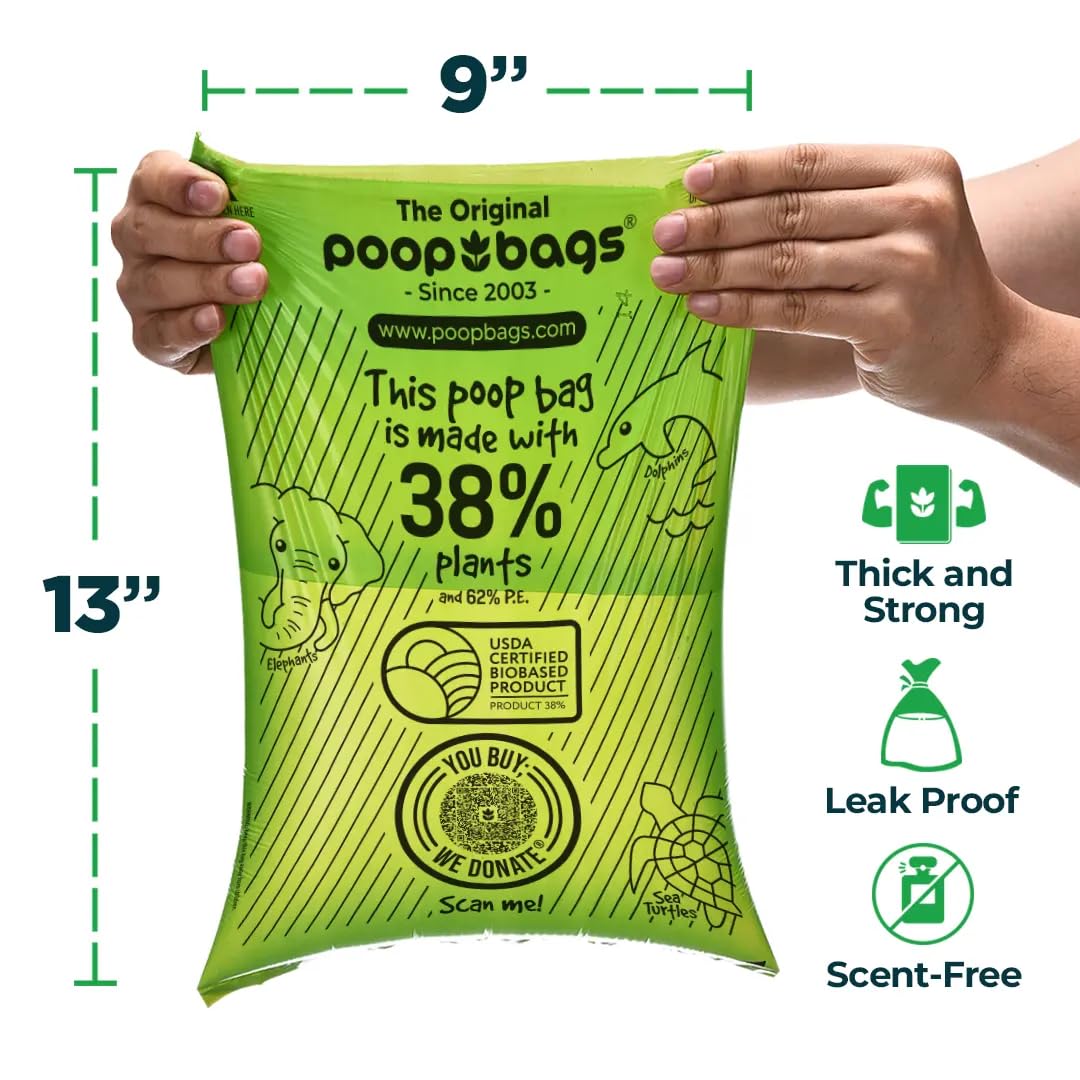 The Original Poop Bags Dog Poop Bags Rolls - 38% Plant-Based, Usda Certified, Unscented, Leak-Proof & Durable Waste Bags For Dog