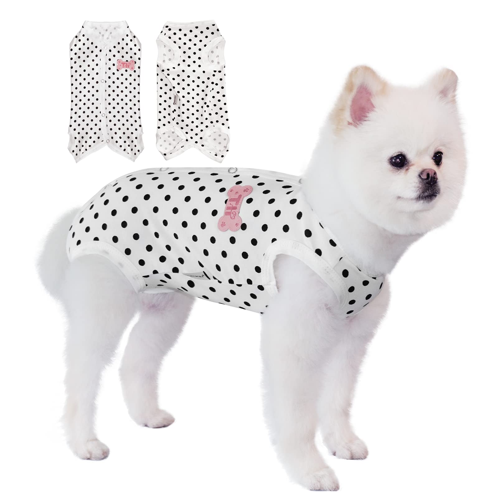 Tony Hoby Summer Dog Pajamas, Dog Sleeveless, Soft Breathable Dog Jumpsuit With Polka Dots (Black, L)