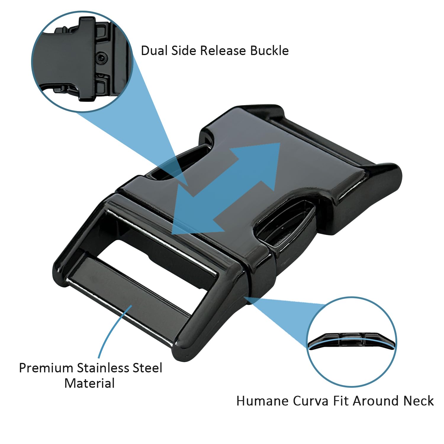 Maorislx Dog Collar Buckle, Fastener Stainless Steel Buckle For Small Medium Large Dogs Collar Steel Chrome Plated (Black, M:3.0