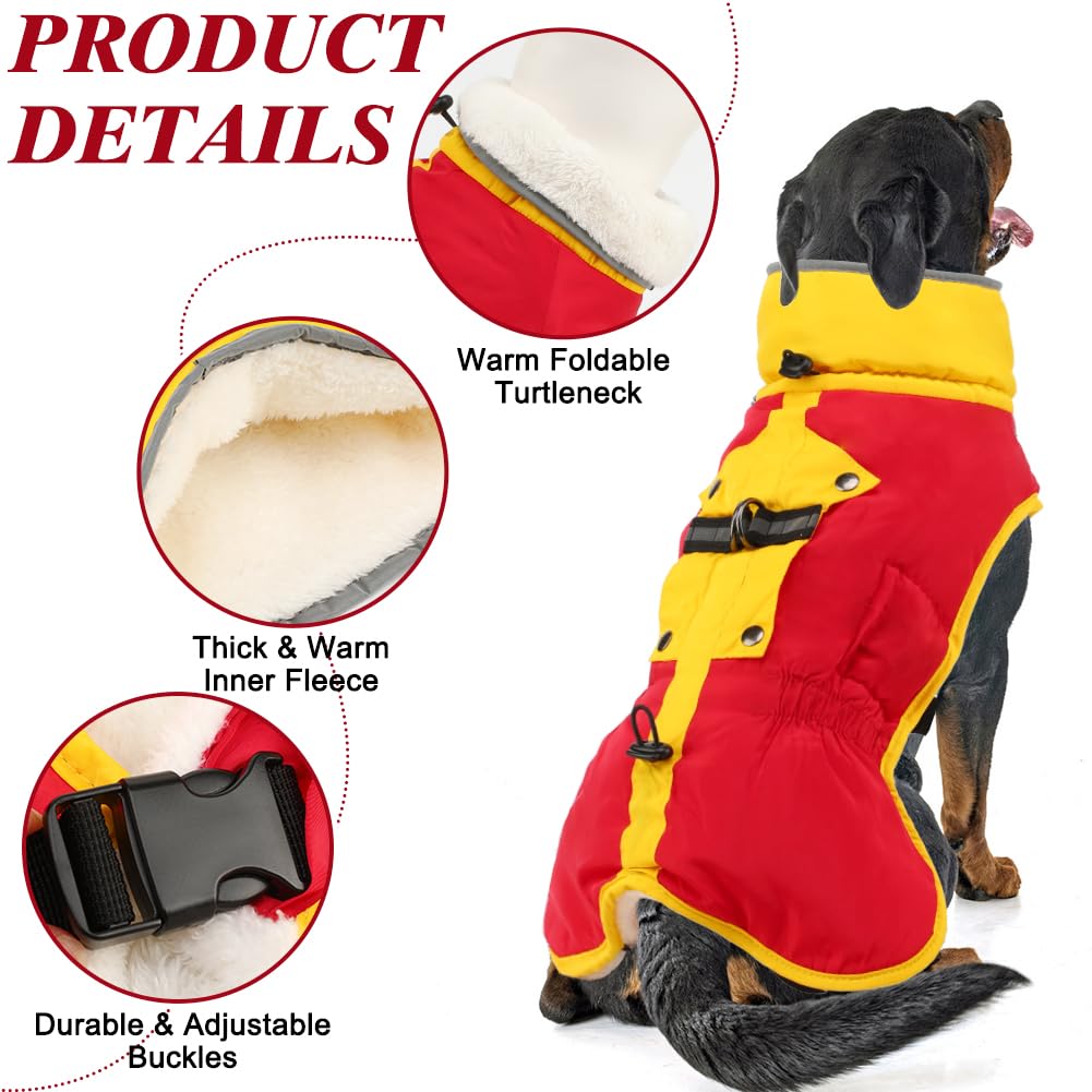 Emust Winter Dog Jackets - Adjustable Buckle Warm Coat, Windproof Reflective Turtleneck Vest With Drawstring, Rosepink L, Burgun