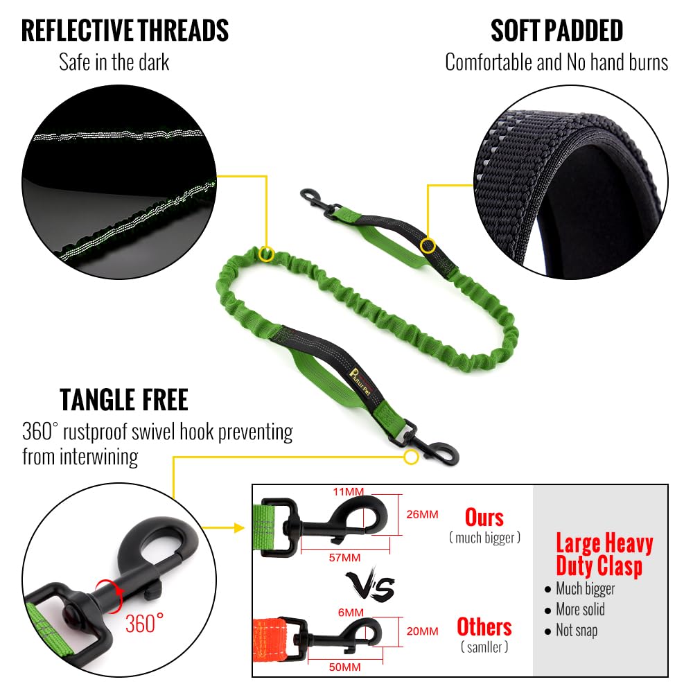 Plutus Pet Hands Free Dog Leash - Soft Padded Dual Handle Retractable Bungee With Reflective Stitches, Adjustable Waist For Walk