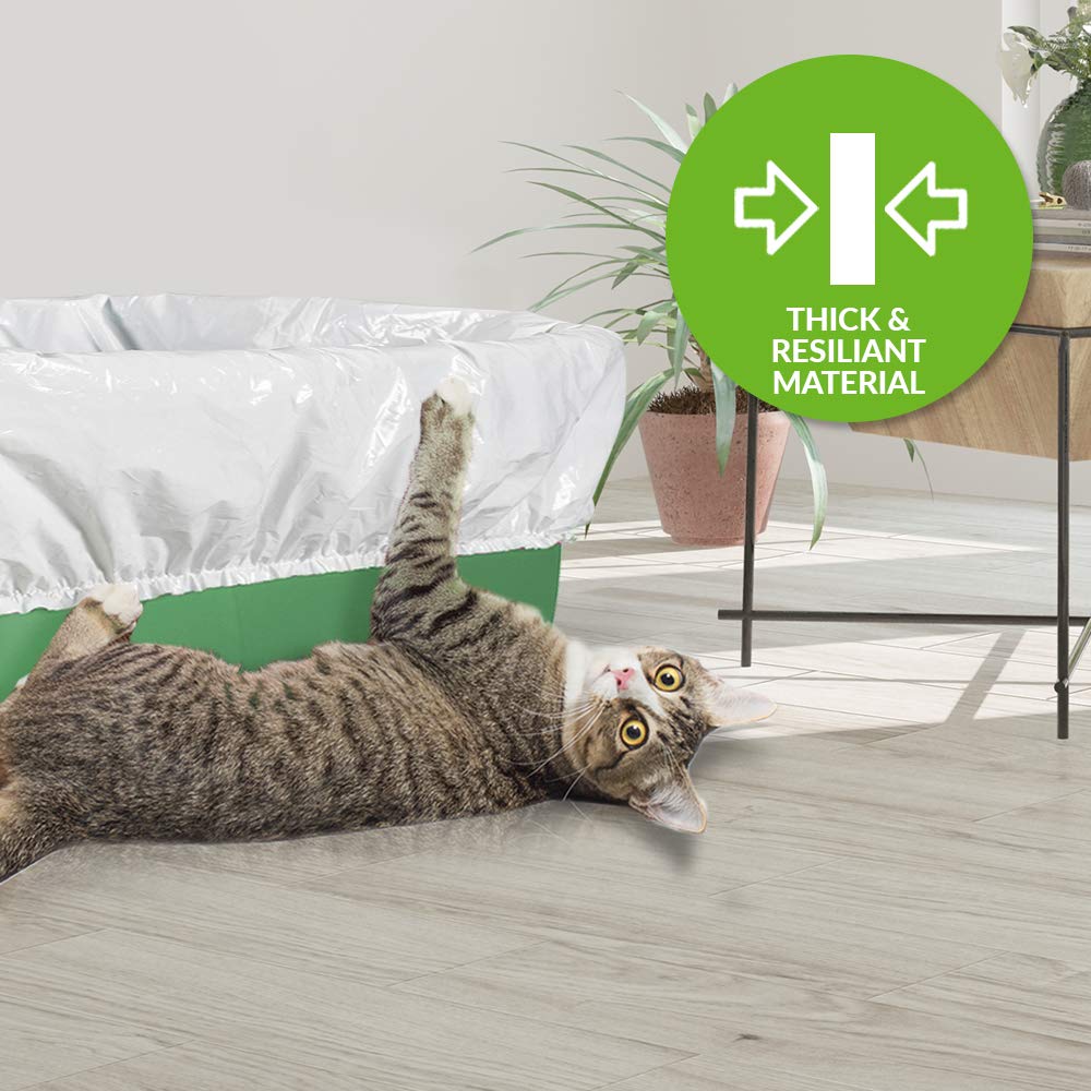 Alfapet Elastic Cat Litter Box Liners - Super Jumbo 5 Count - Tear-Resistant Cat Litter Bags, Waterproof Kitty Litter Liners - Fits Litterbox Pan Sizes X-Giant, Jumbo, 42' X 20' X 2 Mil 30 Lb Capacity