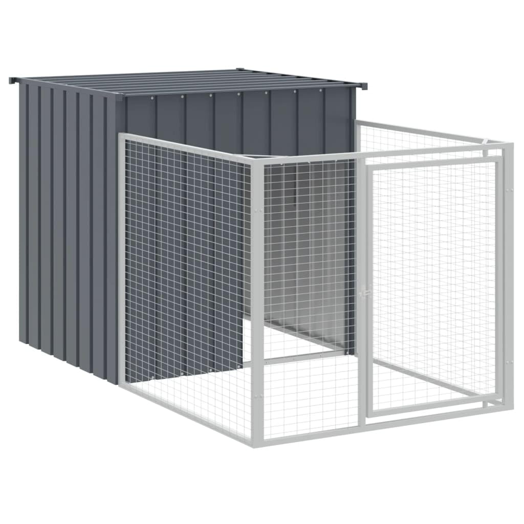 vidaXL - Dog House with Extended Run in Anthracite Color, Sturdy Galvanized Steel Construction, Ample Space, Mesh Design for Ventilation, Weather-Resistant Roof