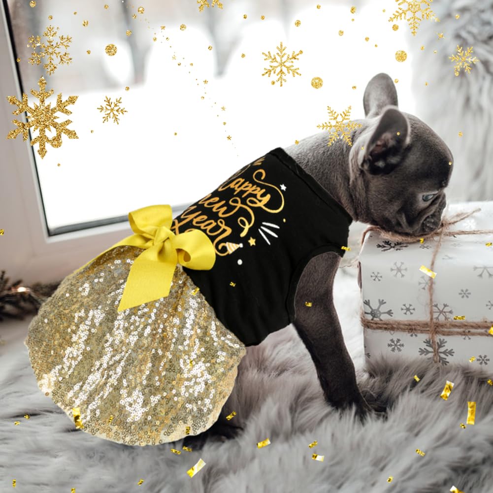 Happy New Year Outfit - Dog Dresses & Costumes For Small & Large Dogs - Funny Puppy Dress With Bow - Holiday & Christmas Costume