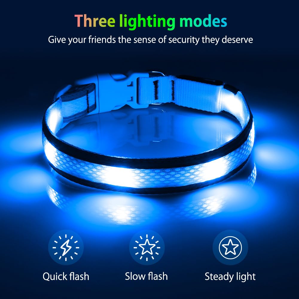 Illumifun Light Up Dog Collar, Usb Rechargeable Led Dog Collar Glow In The Dark, Reflcetive Safety Glow Collar For Dogs Walking