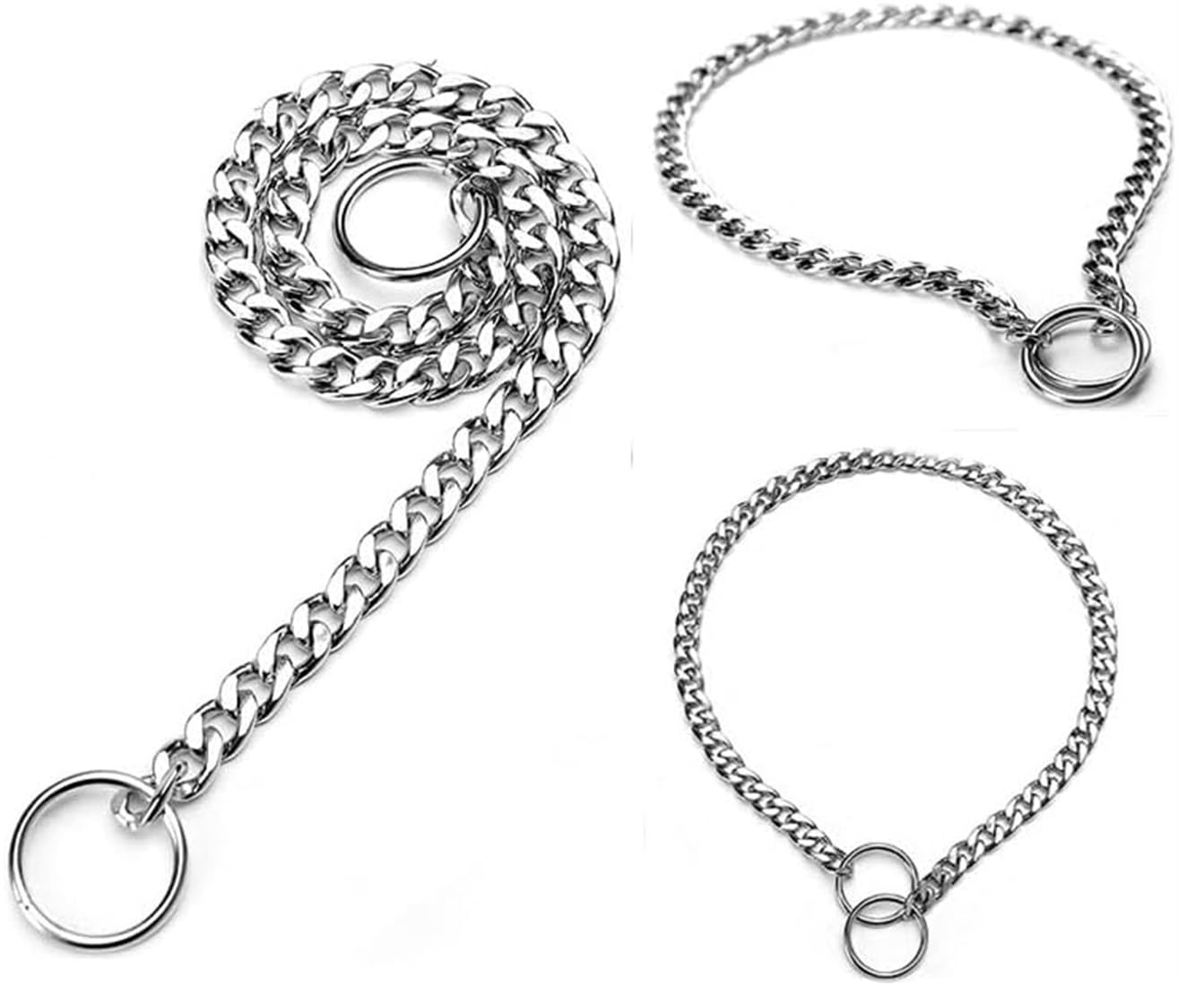 Silver Choke Collar For Small Dogs,Metal Slip Link Dog Chain Martingale Collar Heavy Duty Training Dog Choker Collar Boy Girl Pu
