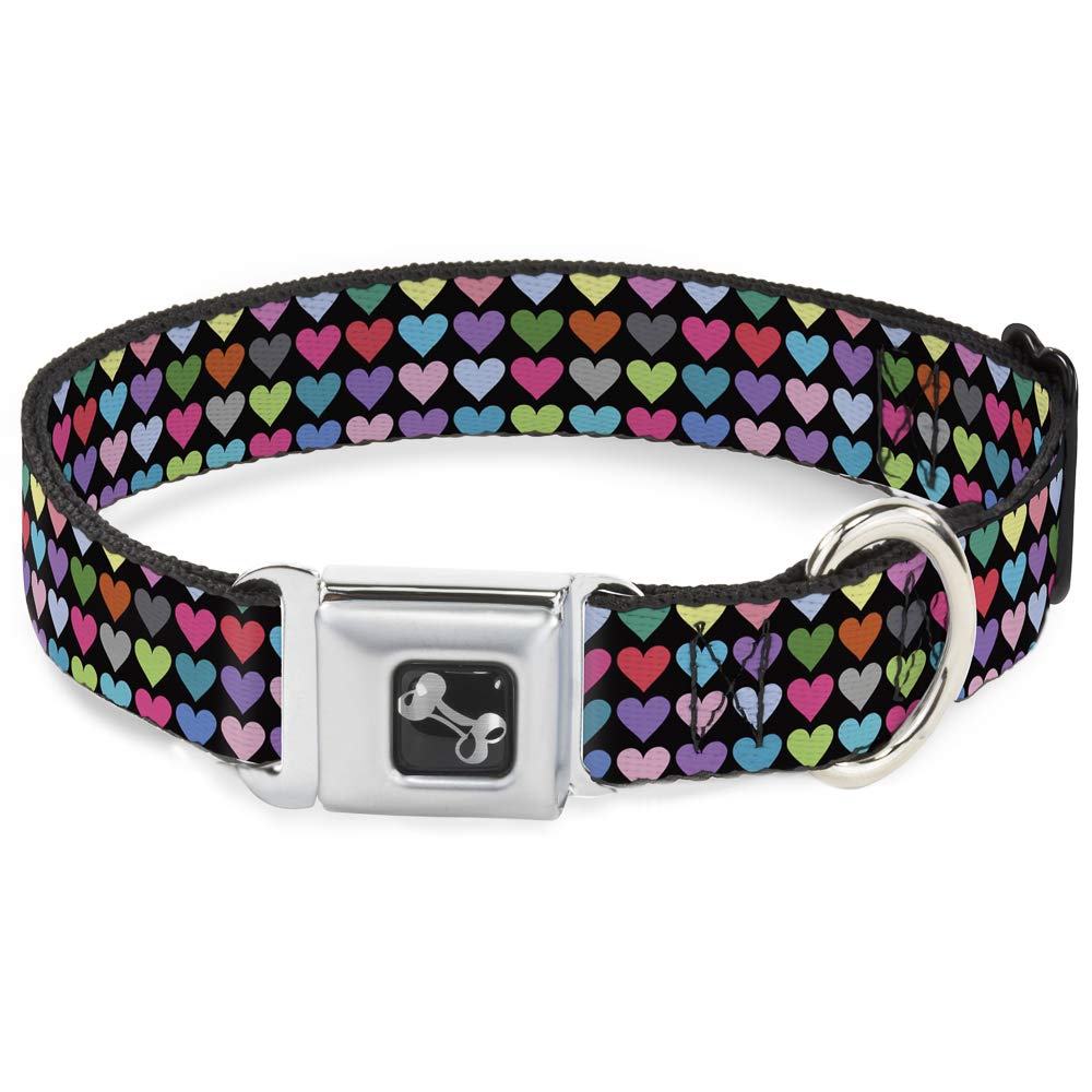 Buckle-Down 15-26 Mini Hearts Black/Multi Color Dog Collar Bone, Large
