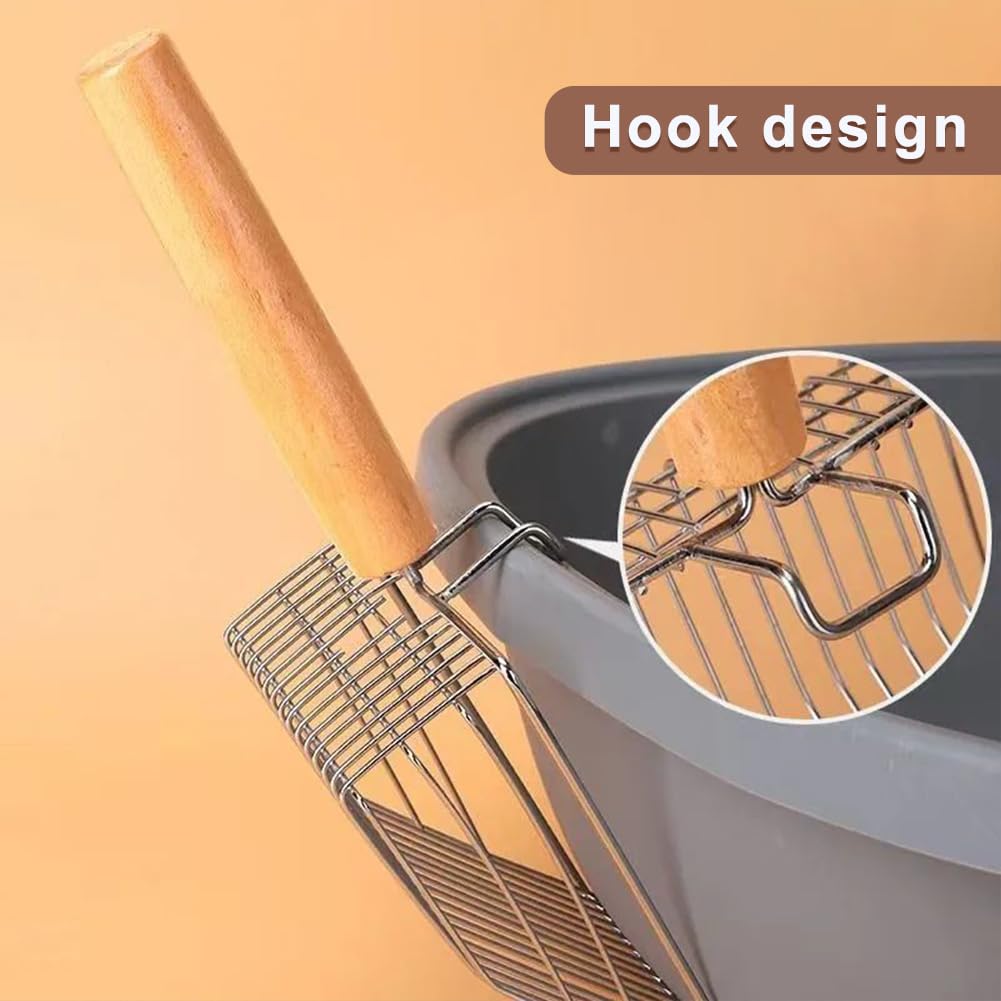 Pilarmuture Cat Litter Scoop,Stainless Steel Durable Wooden Handle,Solid Durable Kitty Litter Scoop Easy To Scoop,Polished Smoot