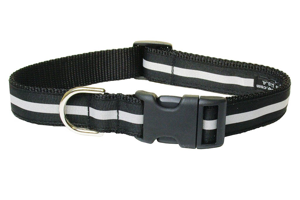 Medium Reflective Black Dog Collar: 3/4 Wide, Adjusts 13-20 - Made in USA.