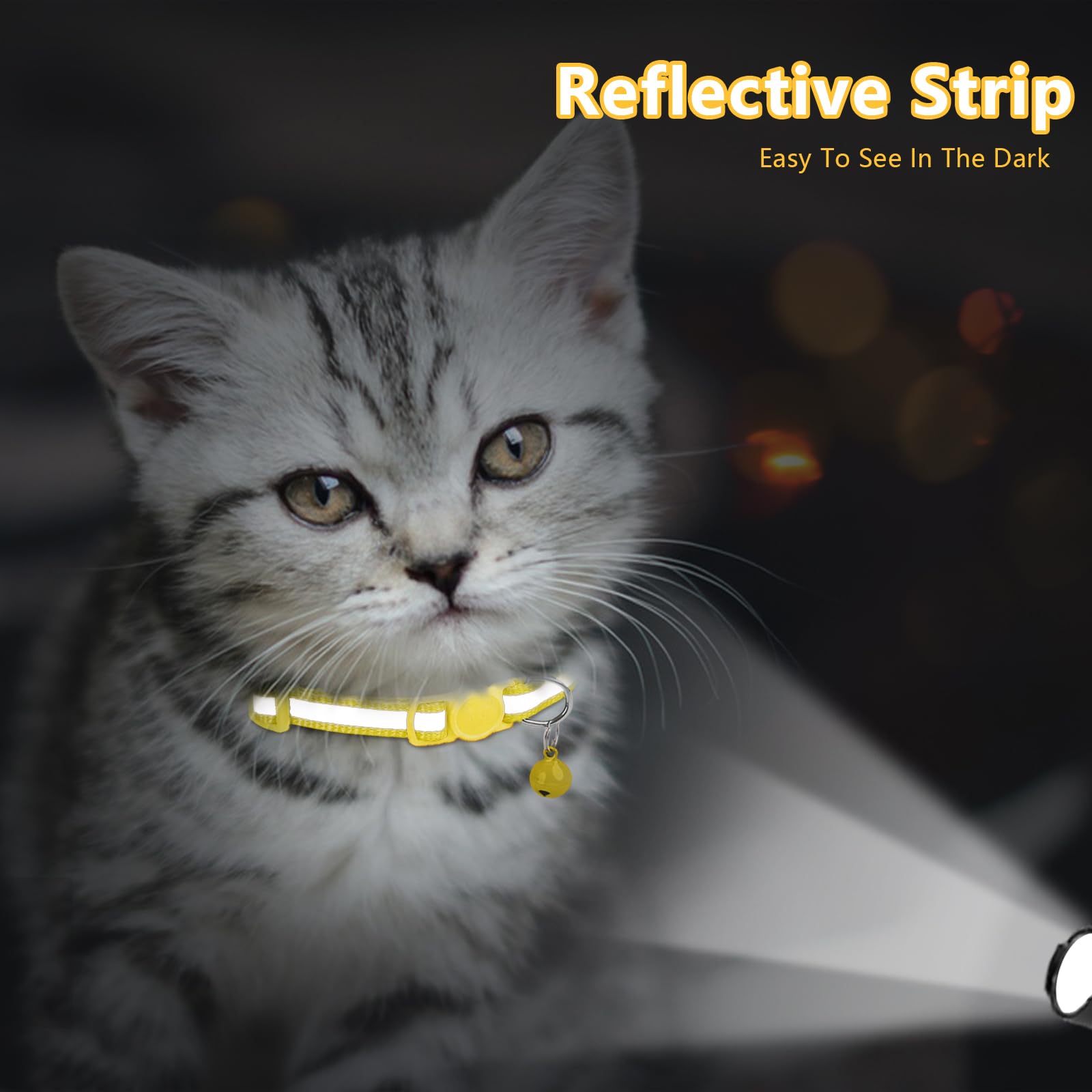 Taglory Reflective Cat Collars Breakaway With Bell, 2 Pack Girl Boy Pet Kitten Collar Adjustable 6-8 Inch, Yellow