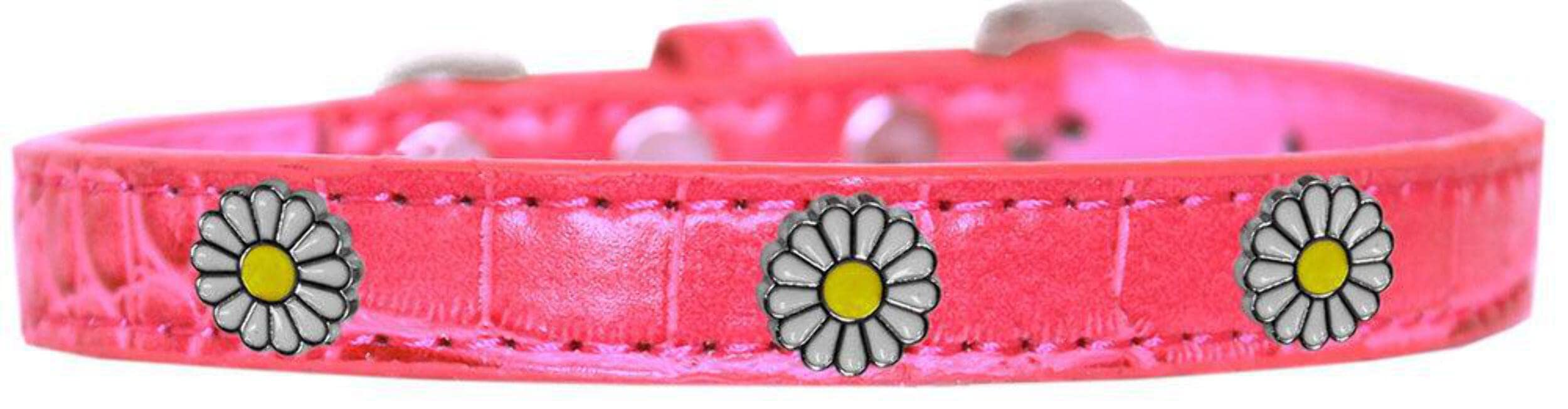 Dog, Puppy & Pet Designer Croc Widget Collar, "White Daisies" Purple 12