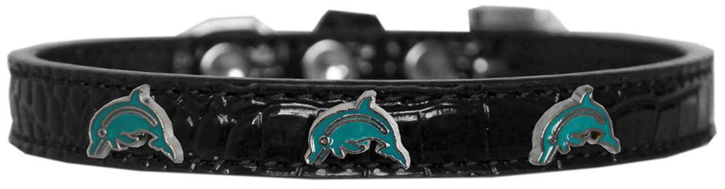 Dog, Puppy & Pet Designer Croc Widget Collar, "Dolphins" Silver 20
