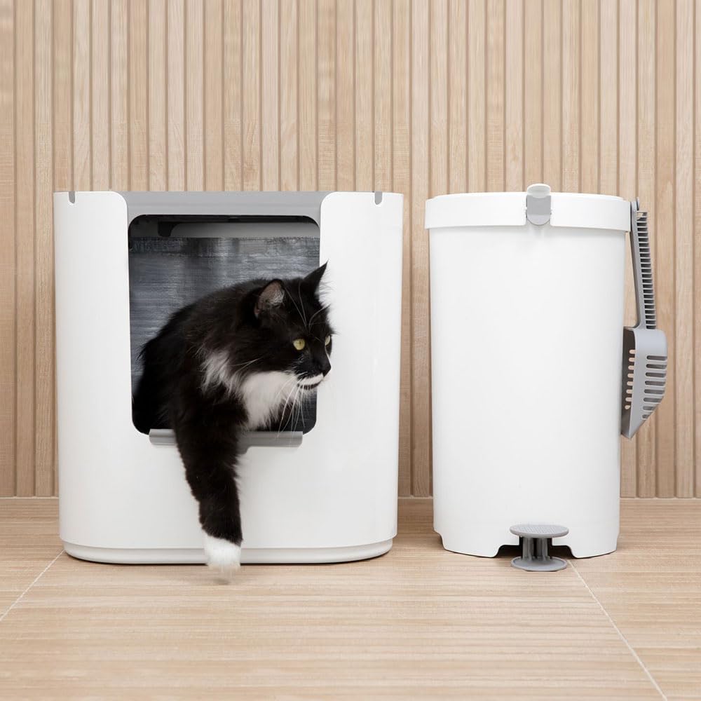 Modkat XL Litter Box - Extra Large Cat Litter Box with Top & Front-Entry Reusable Liners - Tall Base Keeps Mess Inside - Easy to
